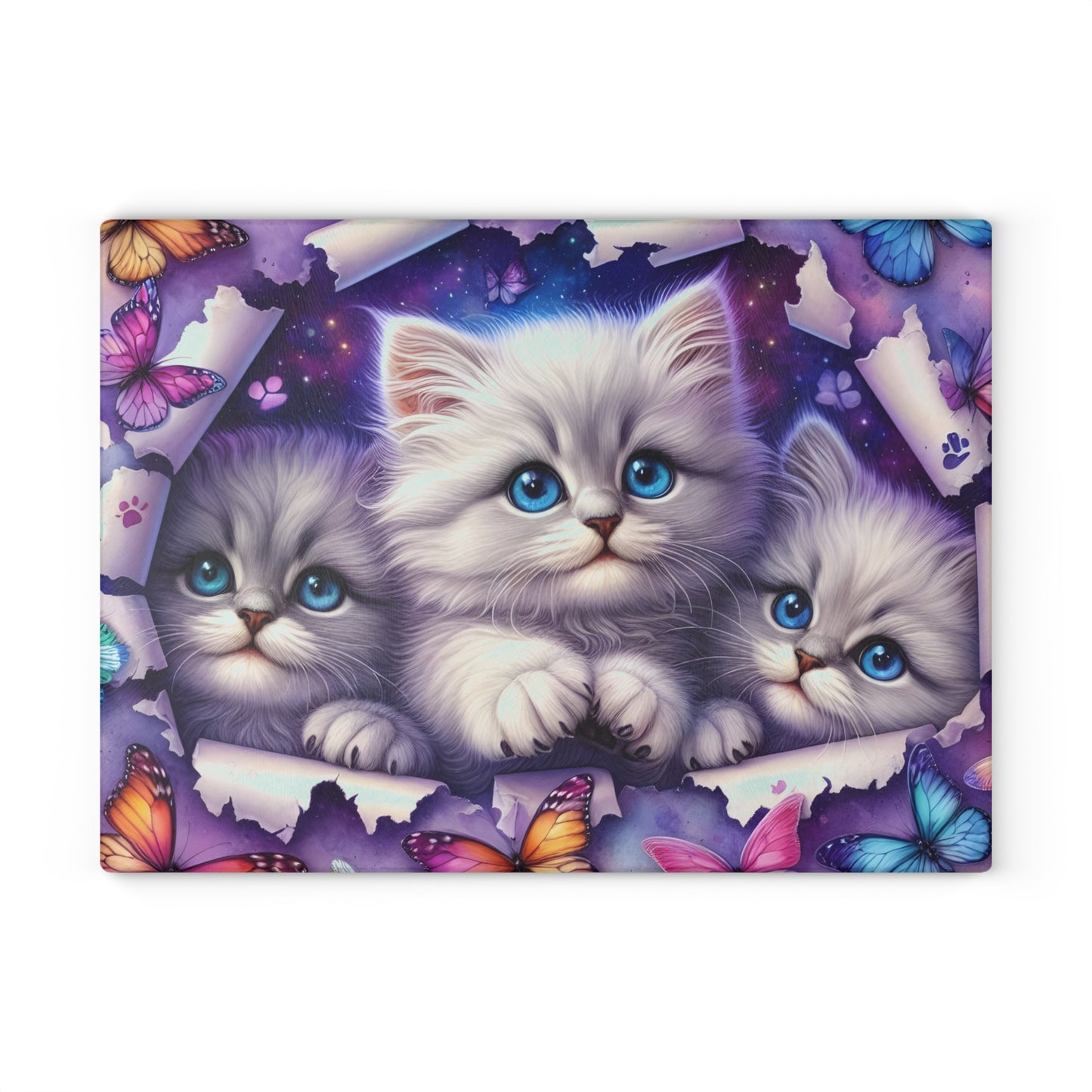 🐱 Blue-Eyed Kittens & Butterflies Cutting Board – Whimsical Charm for Your Kitchen 🦋