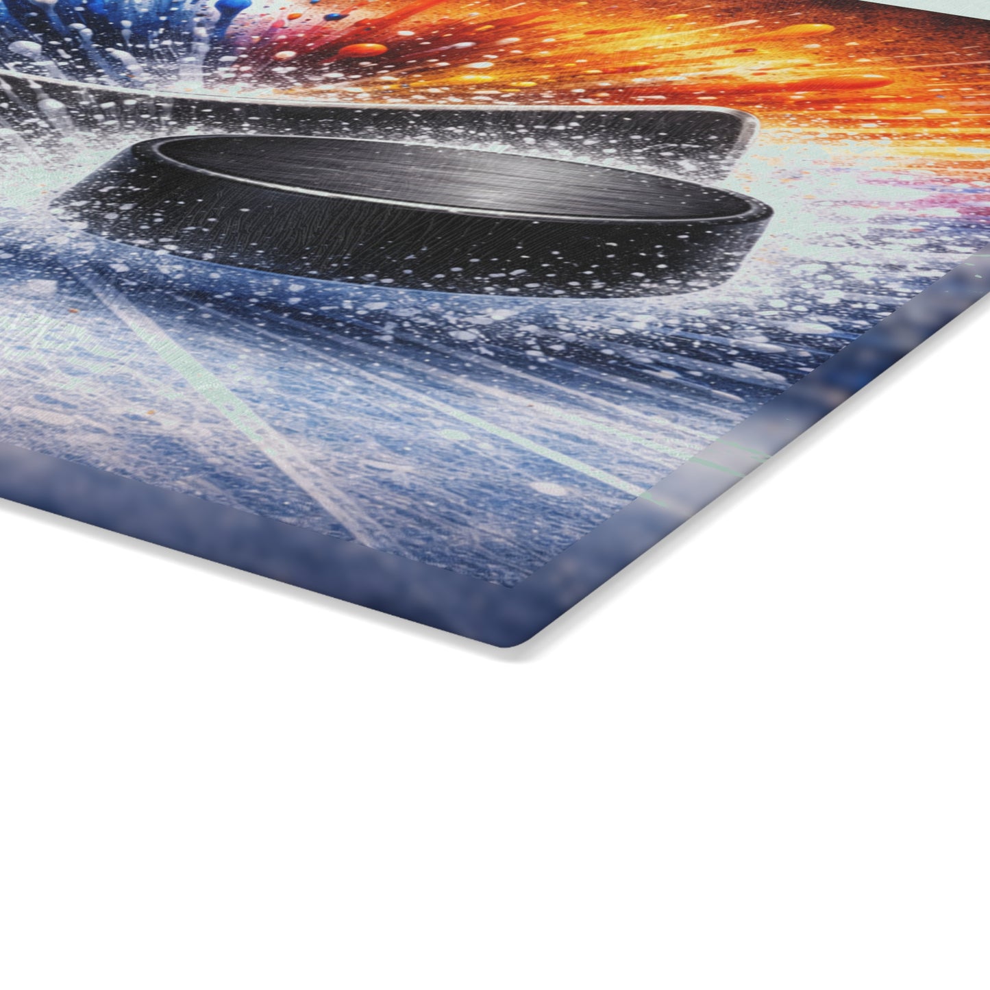 Hockey Stick and Puck Glass Cutting Board – Color Splash Ice Hockey Sports Artwork