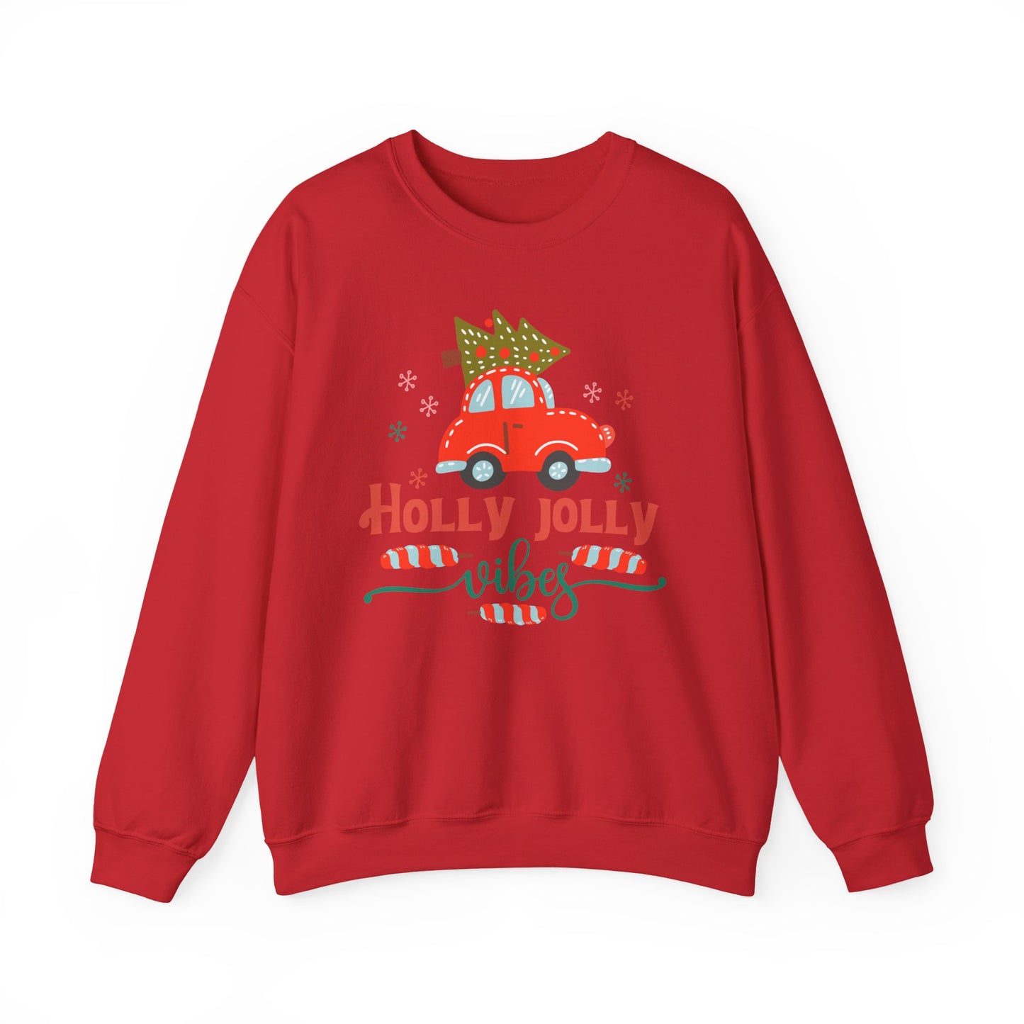 🎄🚗 Holly Jolly Vibes Crewneck – Cute Red Car & Tree Graphic