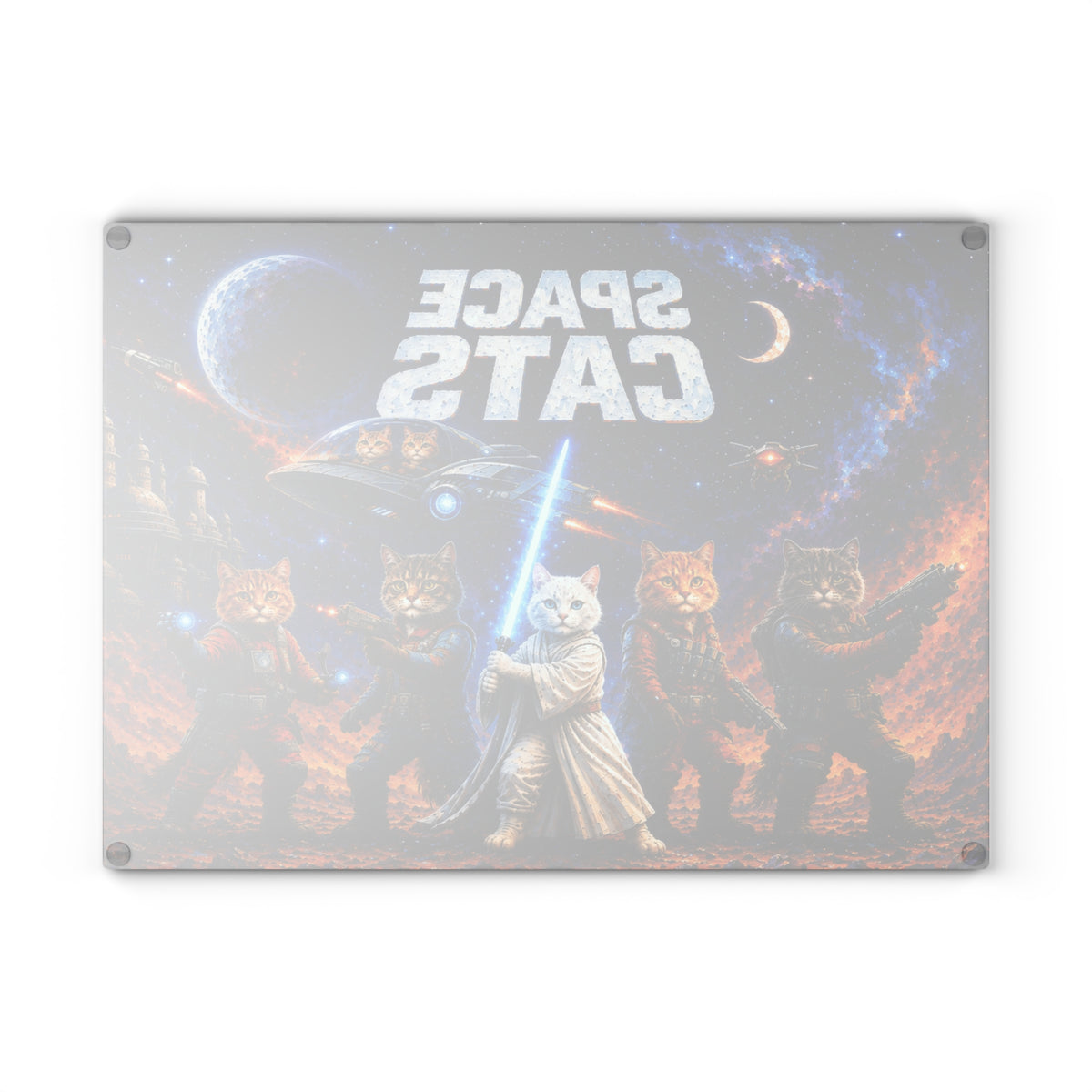 Space Cats Cosmic Adventure Tempered Glass Cutting Board