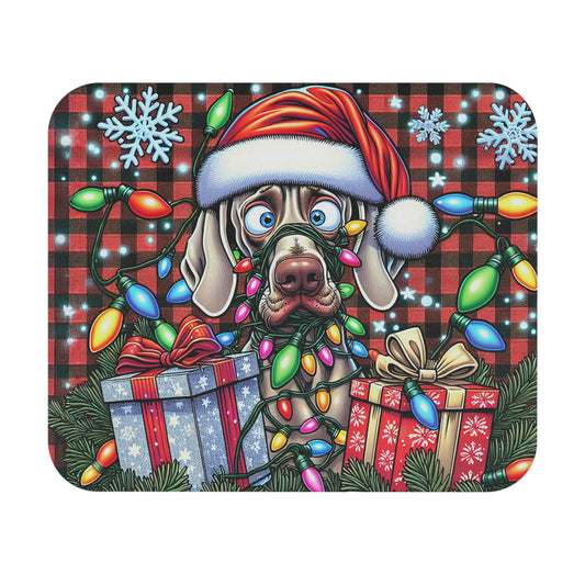 🖱️🎄🐶 Tangled Lights Christmas Dog Mouse Pad – Buffalo Plaid Holiday Desk Art