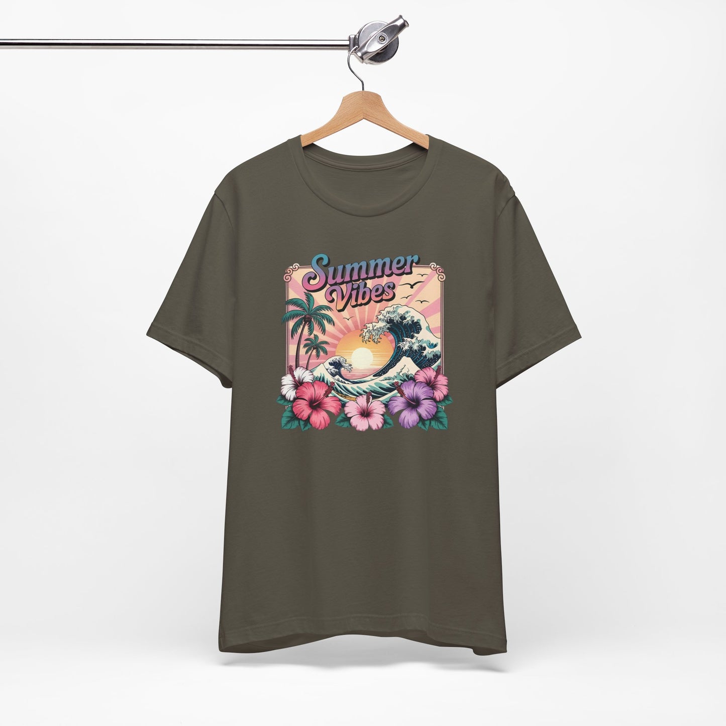 ☀️ Camiseta Summer Vibes – Ola playera vibrante, hibisco y palmeras | Camiseta gráfica para mujer