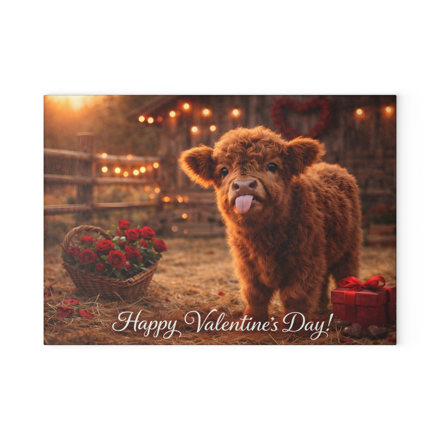 Valentine Highland Calf Glass Cutting Board – Cozy Farmhouse Love Kitchen Décor