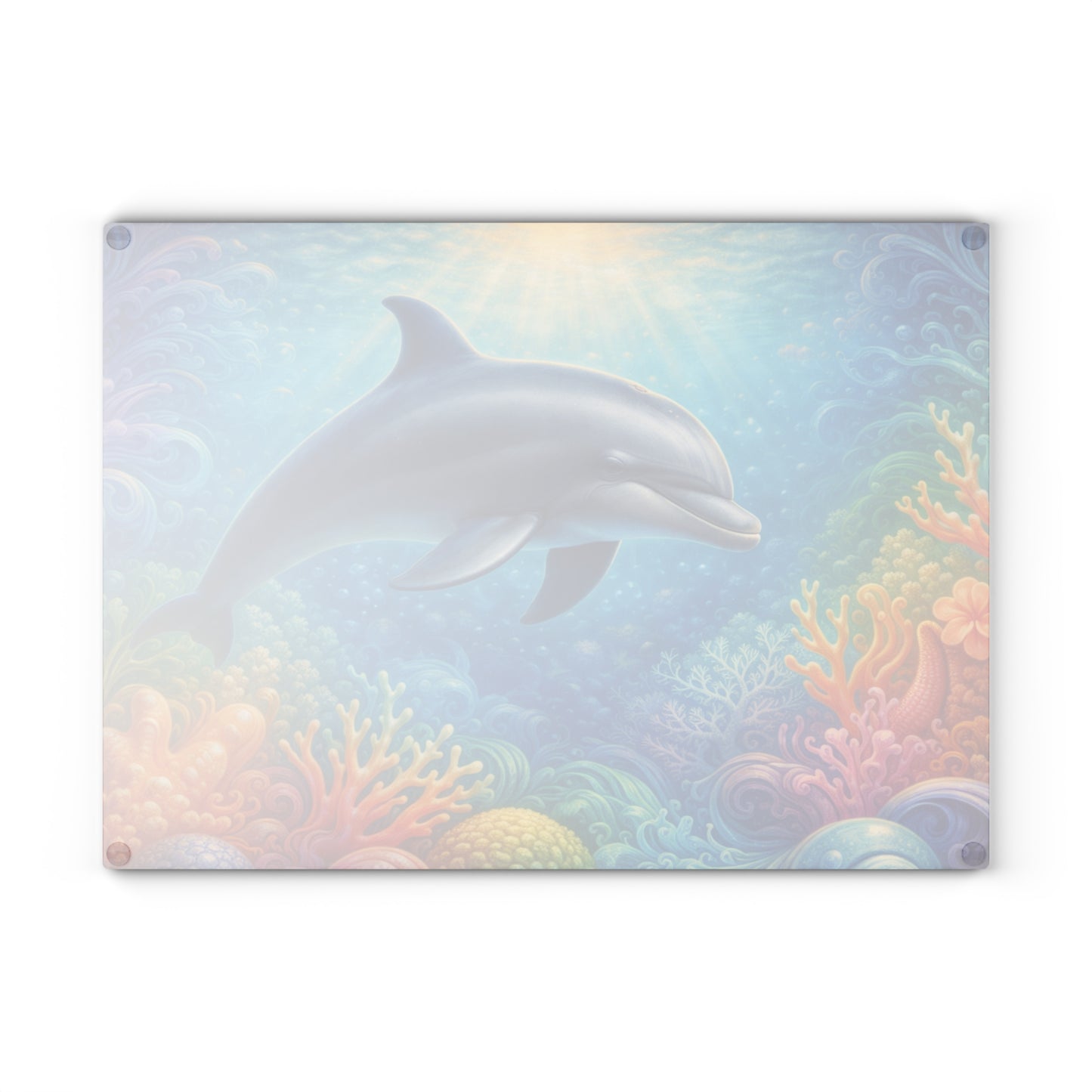 Peaceful Dolphin Glass Cutting Board – Tranquil Ocean Life Artwork