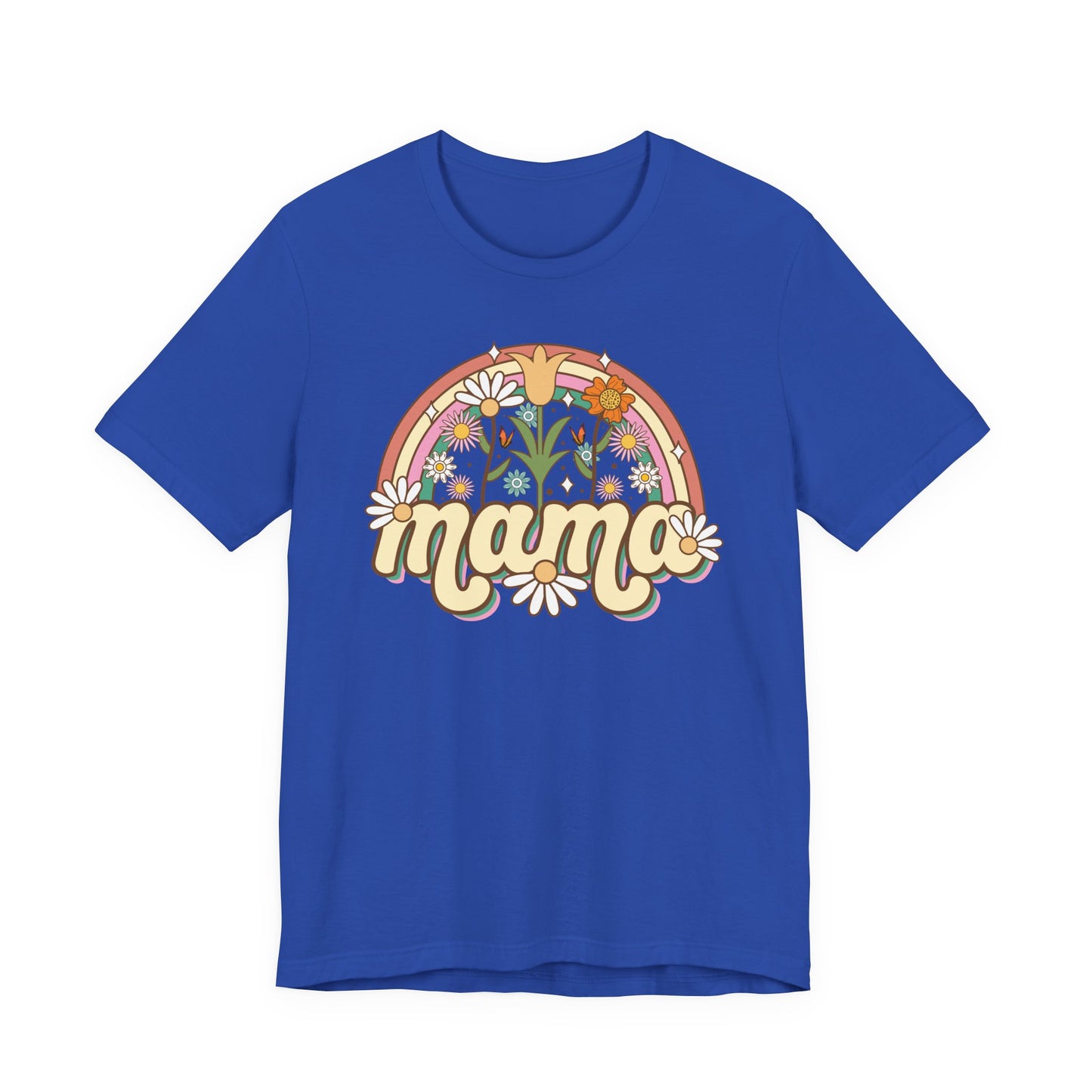 🌼🌈 Retro Floral Mama T-Shirt – Boho Rainbow Graphic Tee for Moms 🌻✨