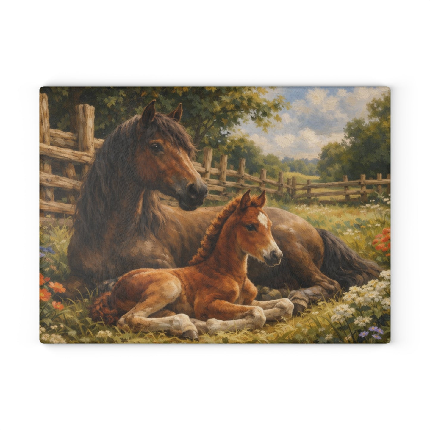 Mare and Foal Glass Cutting Board – Horse Lover Farmhouse Kitchen Decor