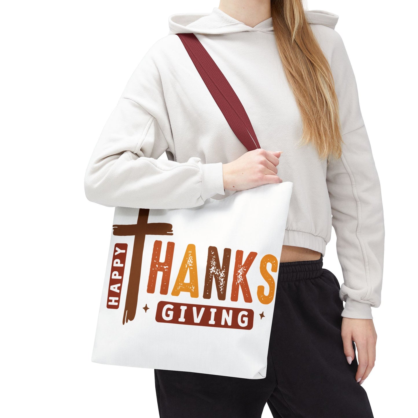 ✝️ Happy Thanksgiving Cross Tote – Faith & Gratitude in Fall Colors 🍂