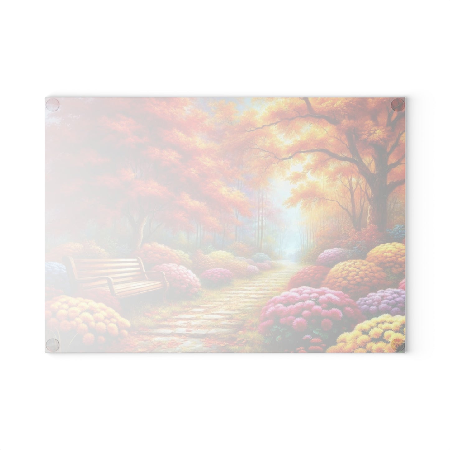 🍁 Autumn Path & Park Bench – Cozy Fall Tempered Glass Cutting Board