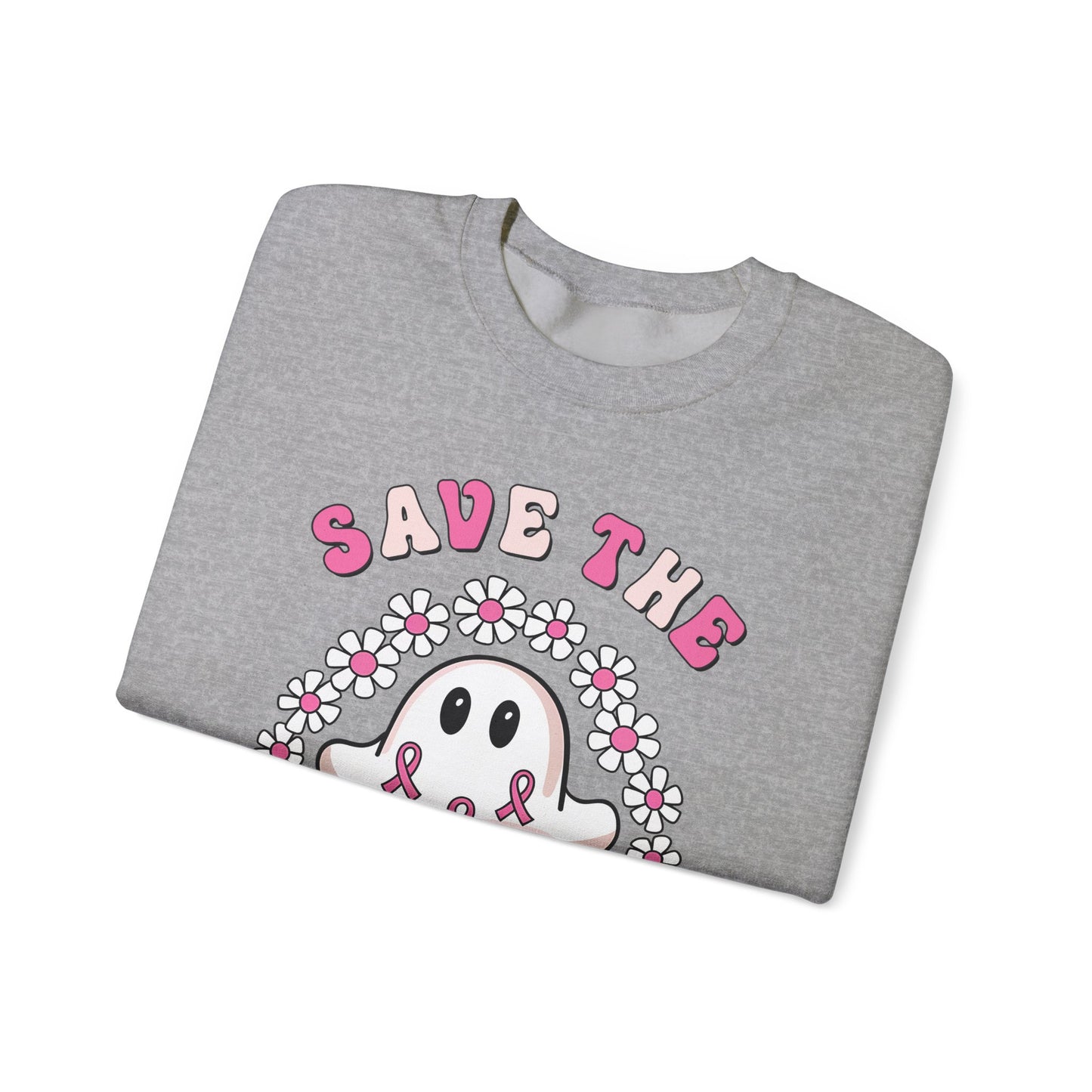 👻🎀 Save the Boobies Ghost Sweatshirt – Cute Breast Cancer Awareness Crewneck