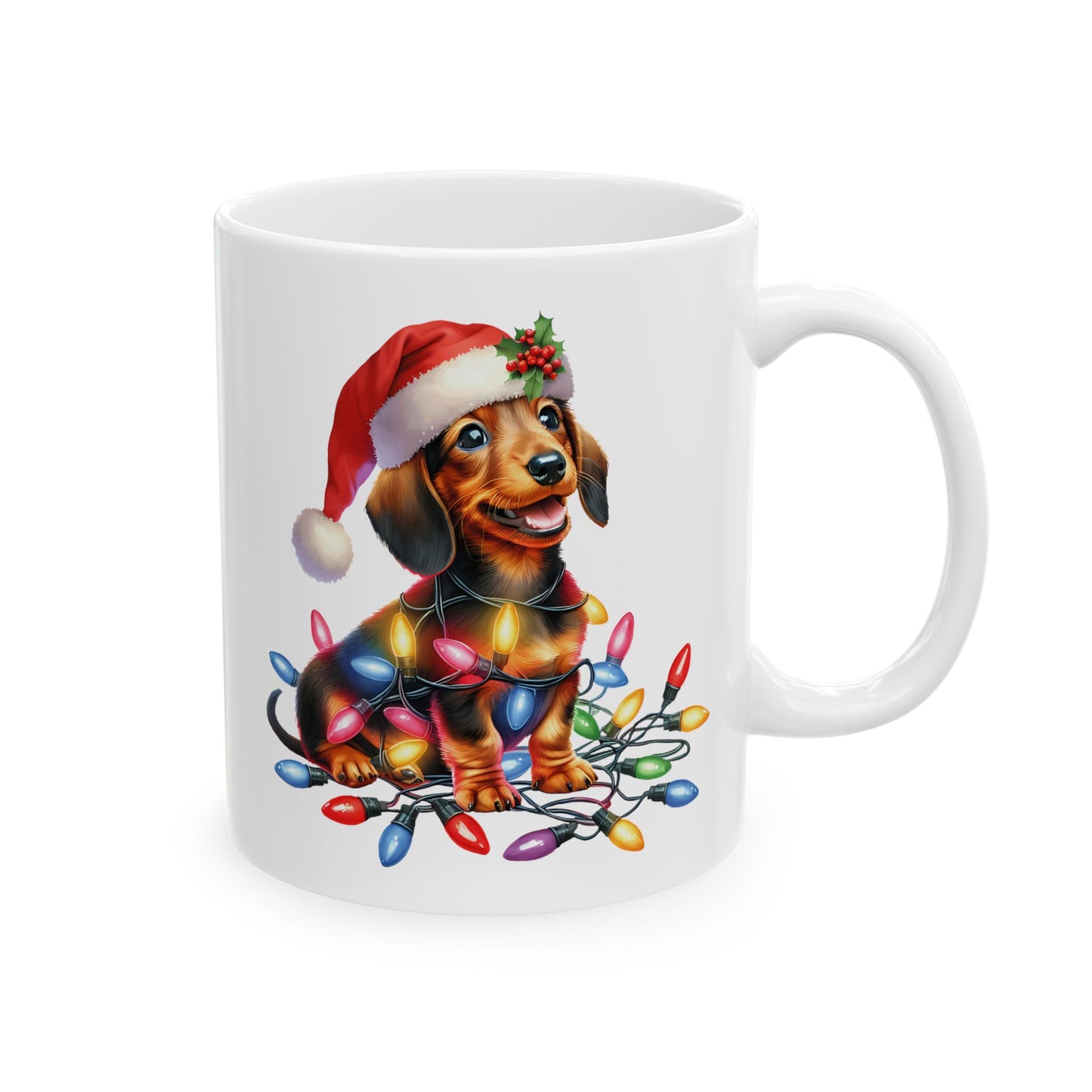 🎄 Dachshund Christmas Lights Mug – Festive Wiener Dog Cheer in Every Sip 🎁