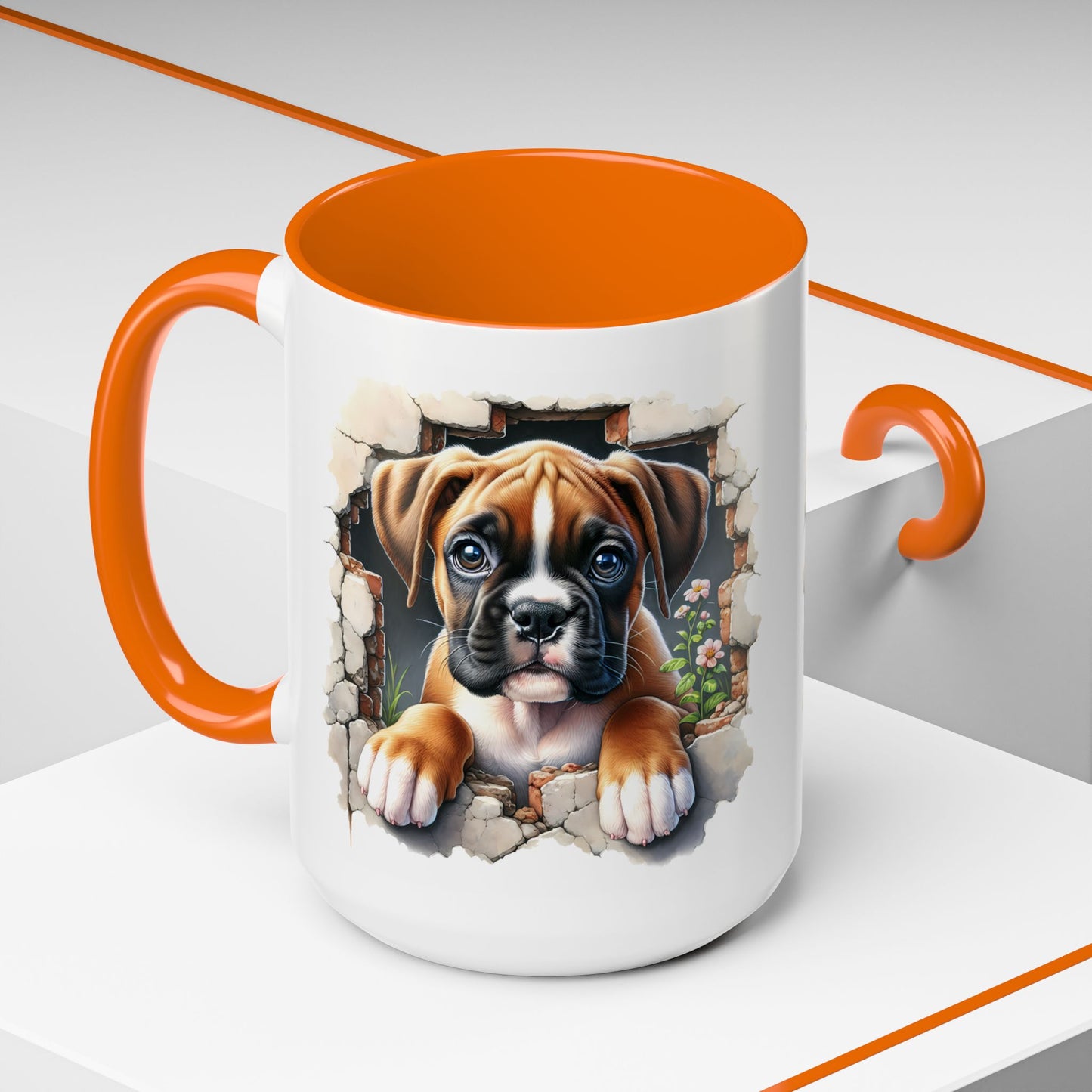 🐶☕ Boxer Puppy Peek Accent Mug – Adorable Dog Lover Gift ✨💛