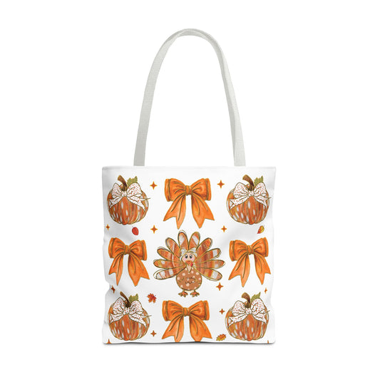 🎀 Girly Bows & Turkey Tote Bag – Cute & Cozy Thanksgiving Style 🦃🧡
