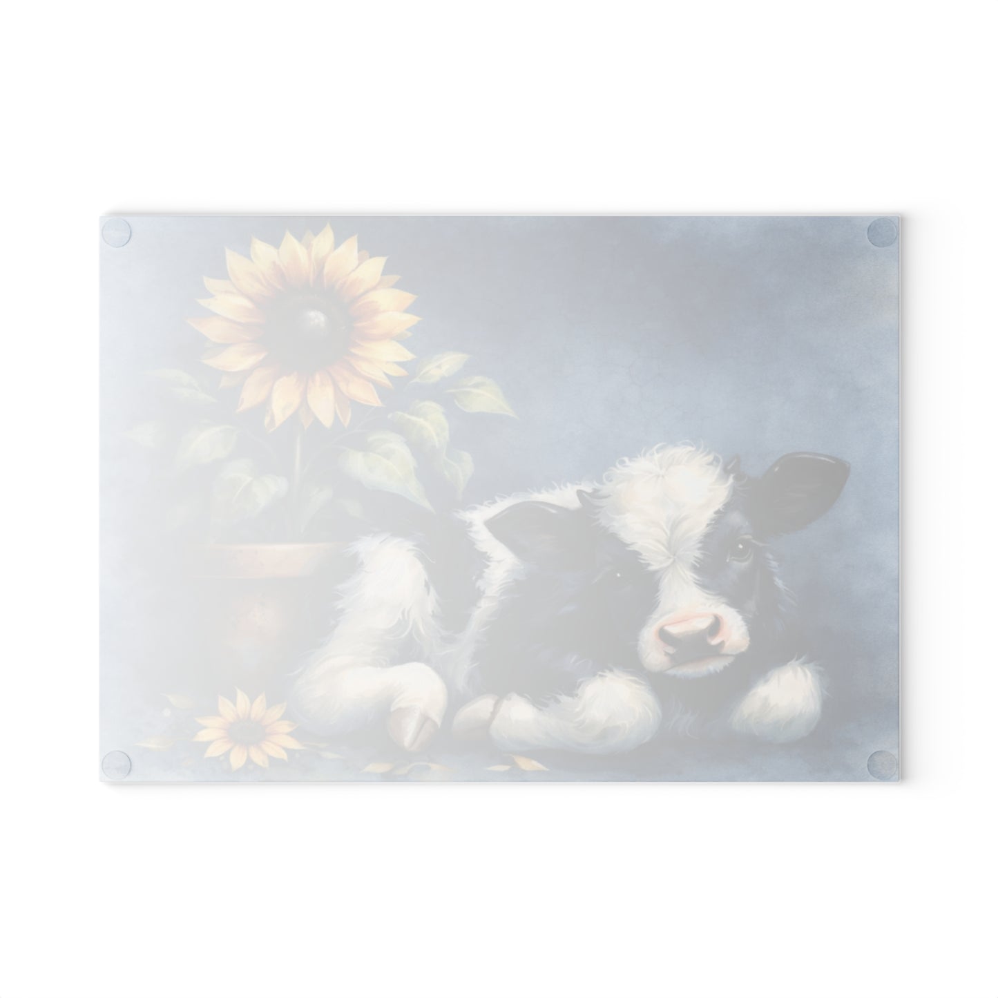 Sunflower & Baby Cow Glass Cutting Board – Rustic Farmhouse Kitchen Decor