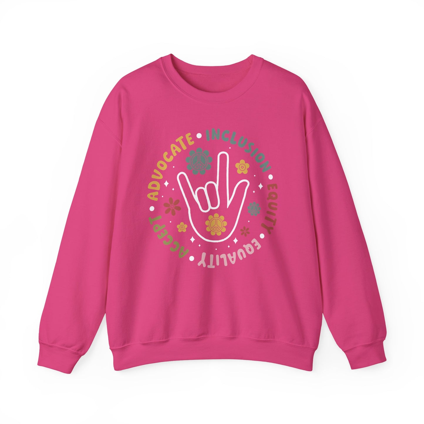 🧡👐 Advocate • Inclusion • Equity • Equality • Accept – ASL “I Love You” Sweatshirt 🌼✌️