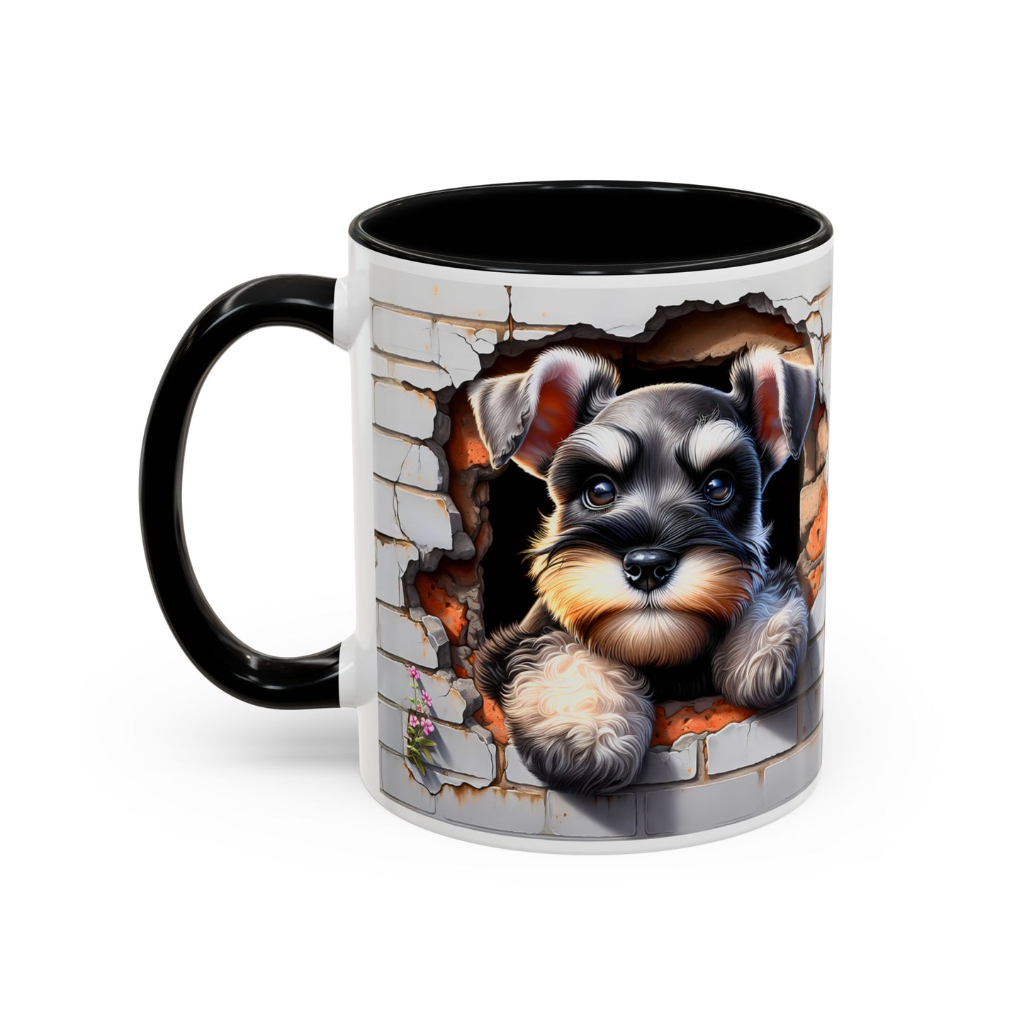 🎀🐶 Schnauzer Puppy Accent Mug – Cute Peek-Through Dog Design for Animal Lovers ☕💖