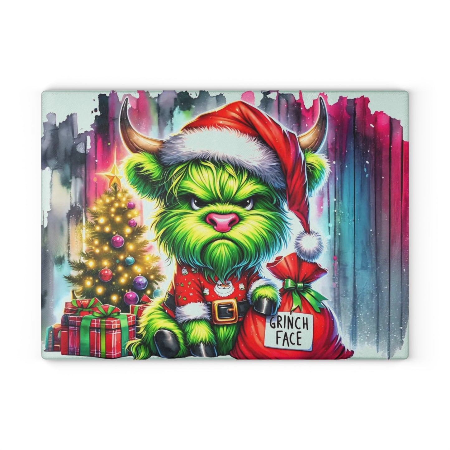 Green Holiday Highland Pup Cutting Board – Festive Christmas Kitchen Art