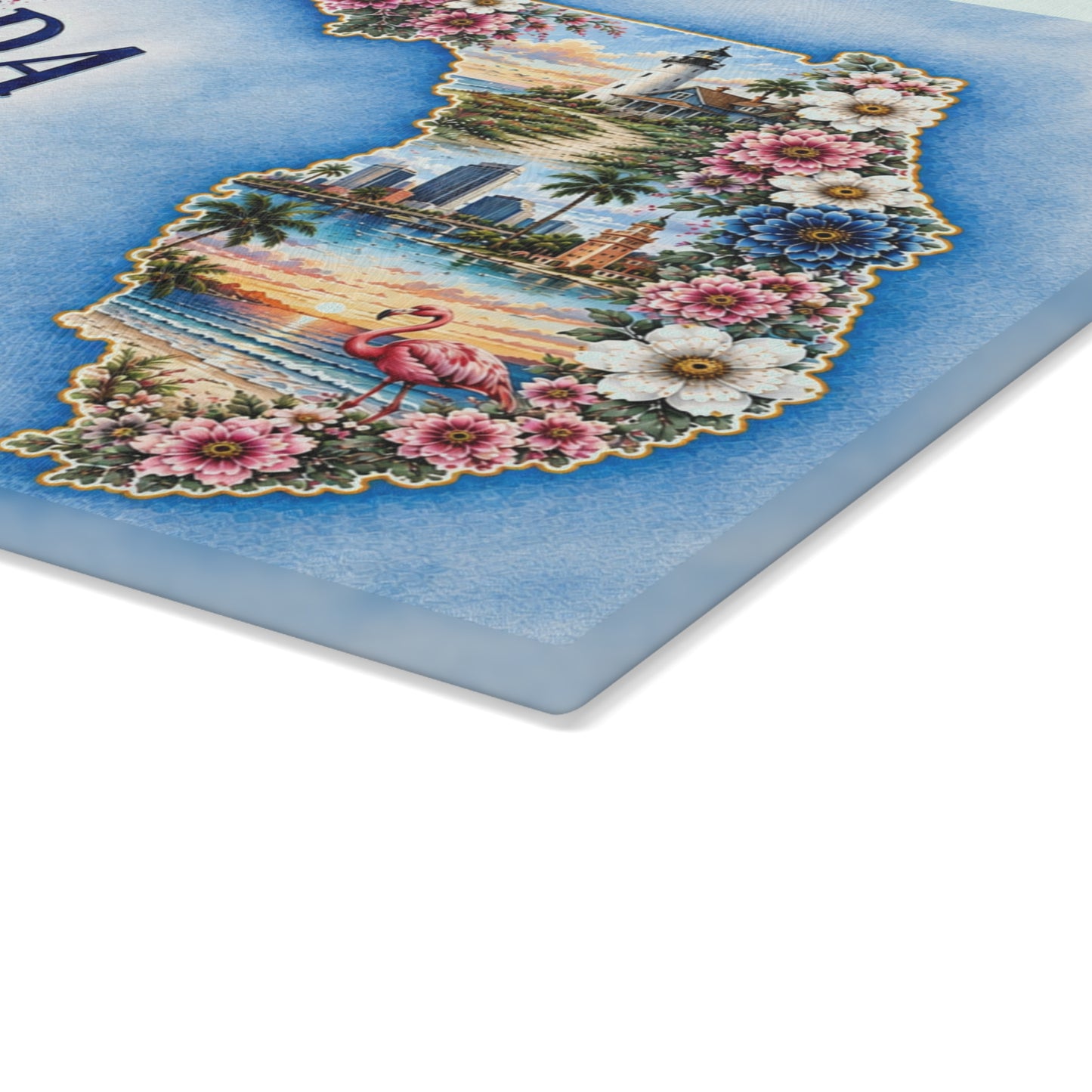 Pure Florida Life Glass Cutting Board – Sunshine State Floral Coastal Kitchen Decor