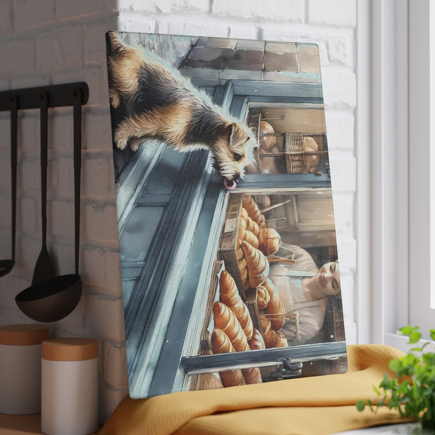 Bakery Scene Cutting Board, Terrier Dog Design, Dog Lover Gift, Baking Decor Bakery Lover Gift, Unique Kitchen Gift