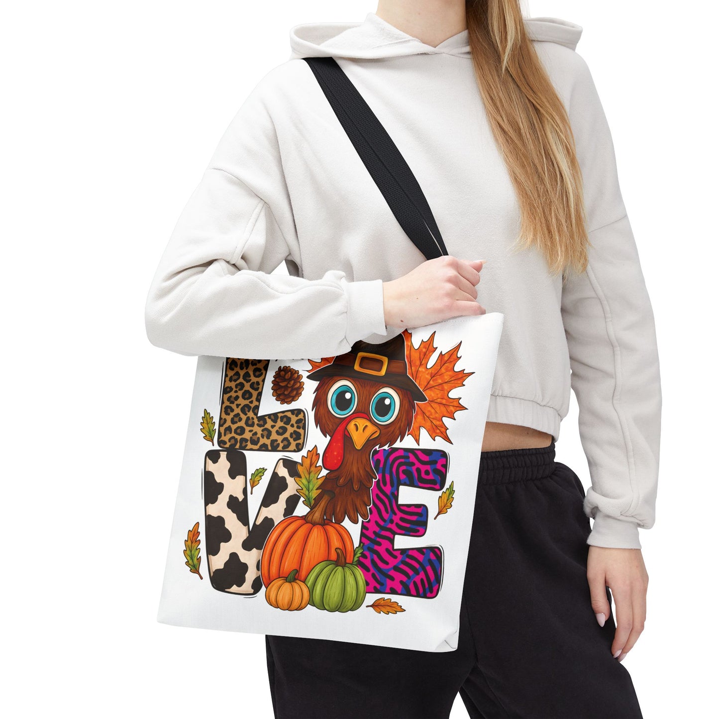 🦃 LOVE Turkey Tote Bag – Wild Prints, Big Eyes & Thanksgiving Fun 🎨