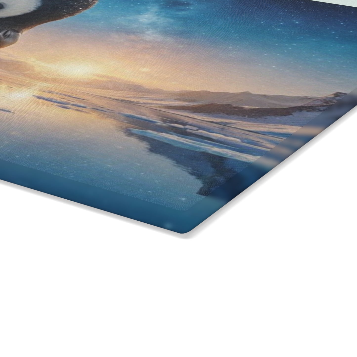 Arctic Penguin Family Northern Sky Glass Cutting Board – Peaceful Polar Wildlife Kitchen Art