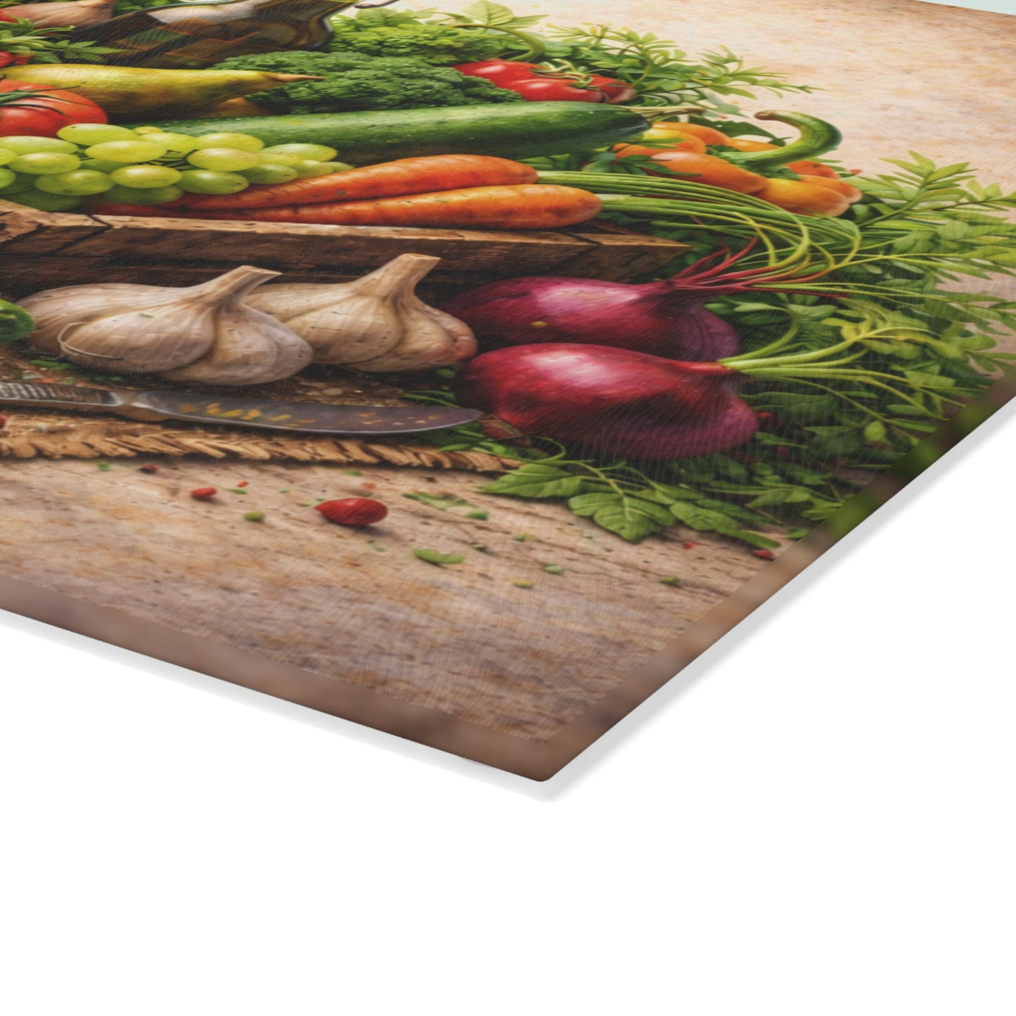 Farm Fresh Harvest Glass Cutting Board – Rustic Market Vegetable Kitchen Art