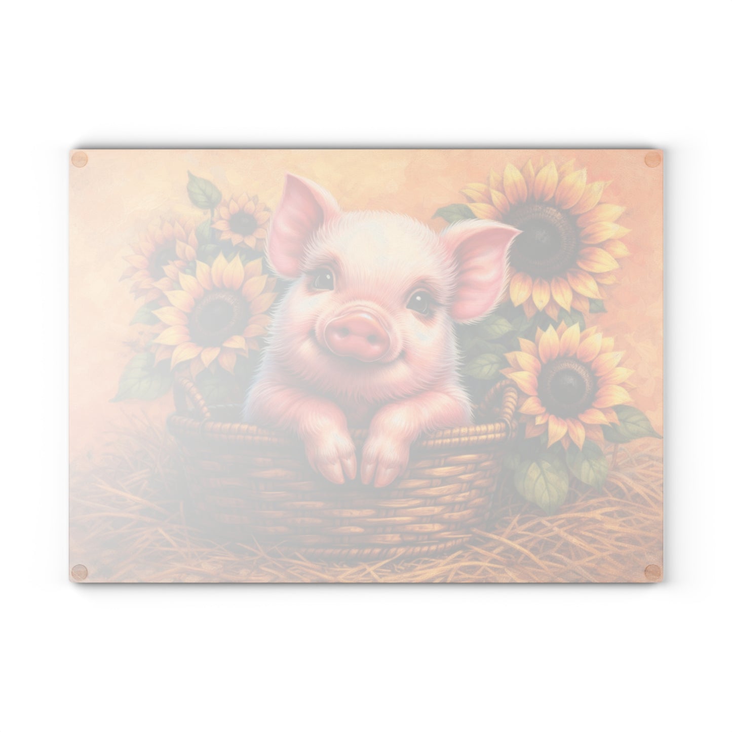 Sunflower Piglet Glass Cutting Board – Whimsical Farmhouse Kitchen Decor