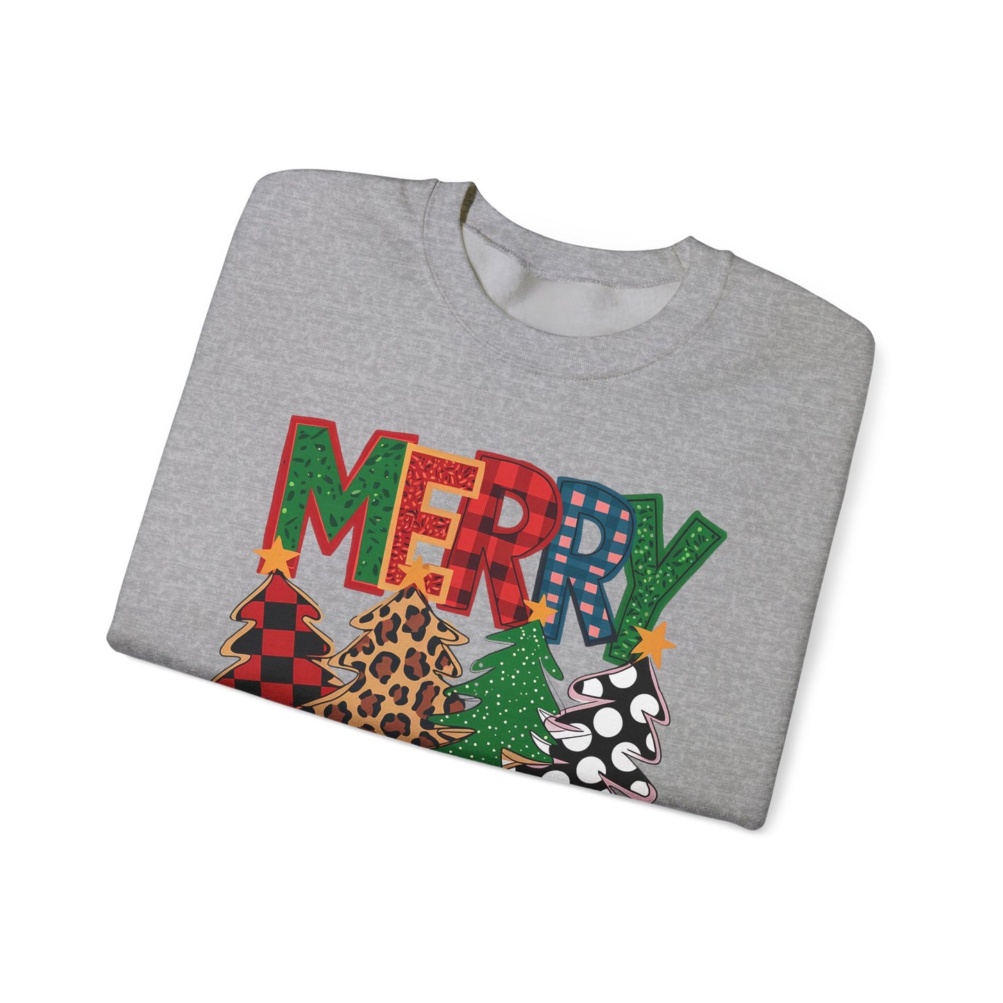 🎄✨ Merry Christmas Trees Sweatshirt – Bold Patterns & Festive Cheer