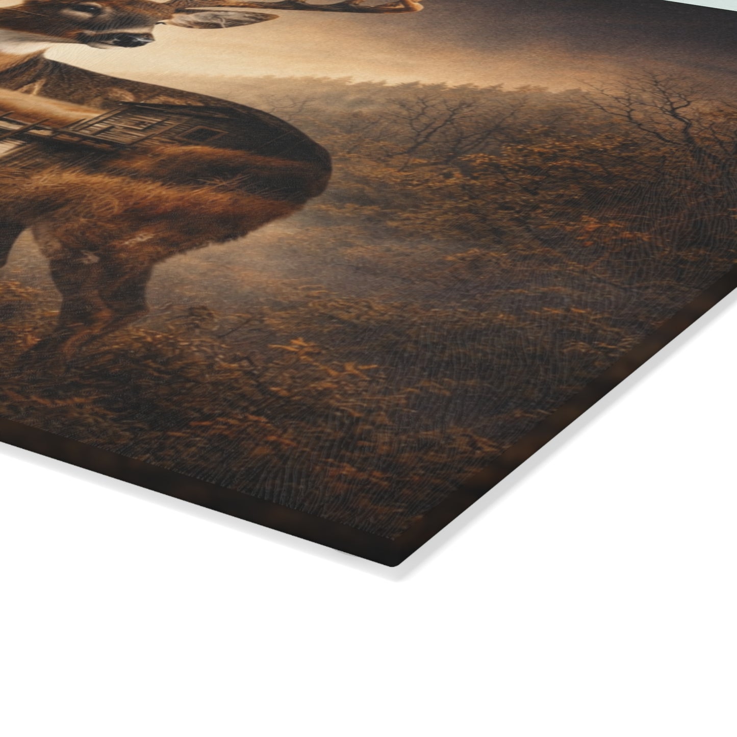 Majestic Whitetail Deer Glass Cutting Board – Rustic Woodland Wildlife Kitchen Art & Display Board