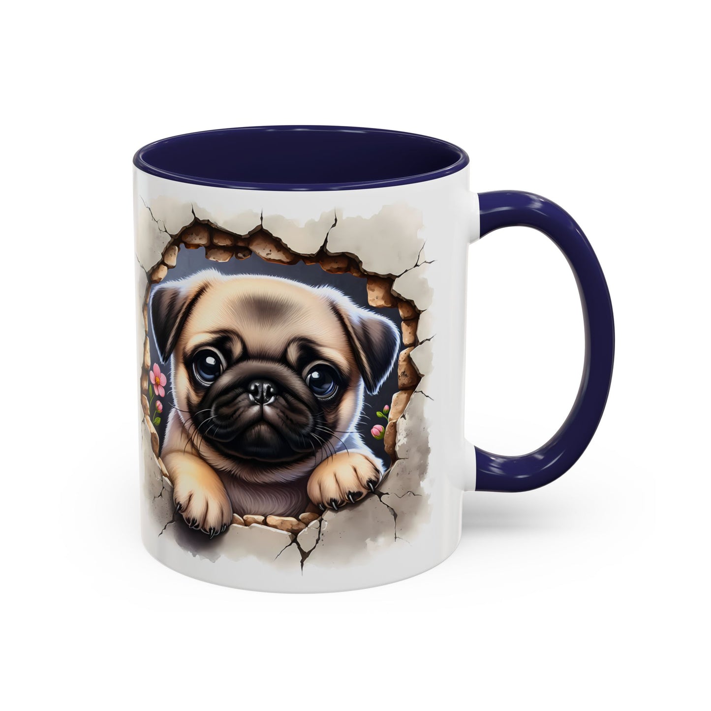 🐾💛 Pug Puppy Accent Mug – Cute Wrinkly Pug Coffee Cup ☕✨