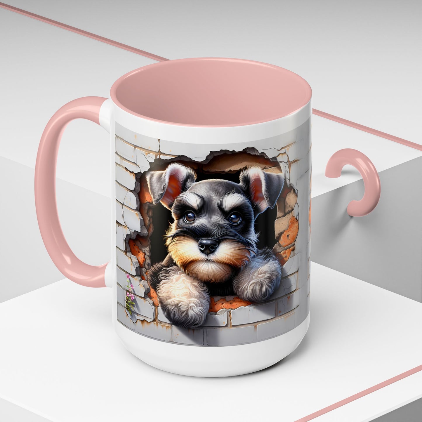 🎀🐶 Schnauzer Puppy Accent Mug – Cute Peek-Through Dog Design for Animal Lovers ☕💖