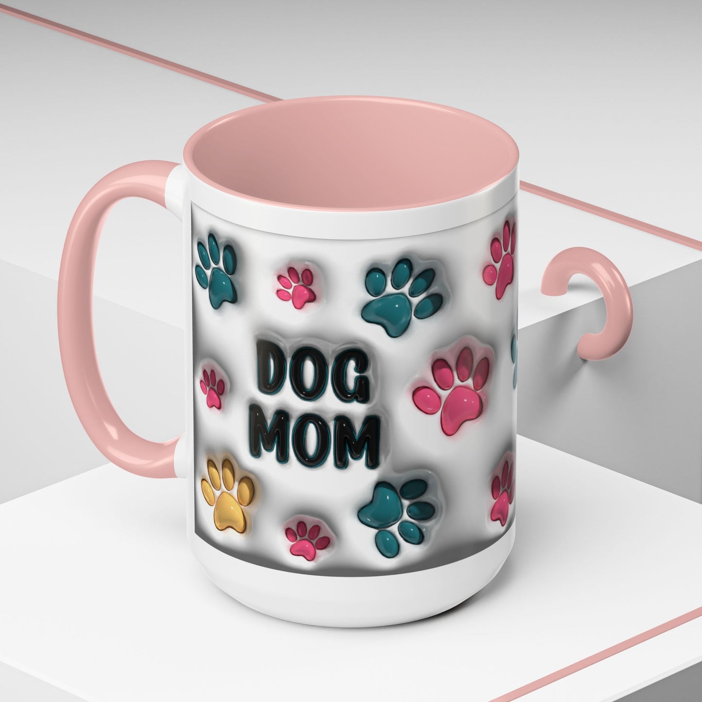 Dog Mom Accent Mug – Colorful Paw Print Cup for Proud Pet Parents