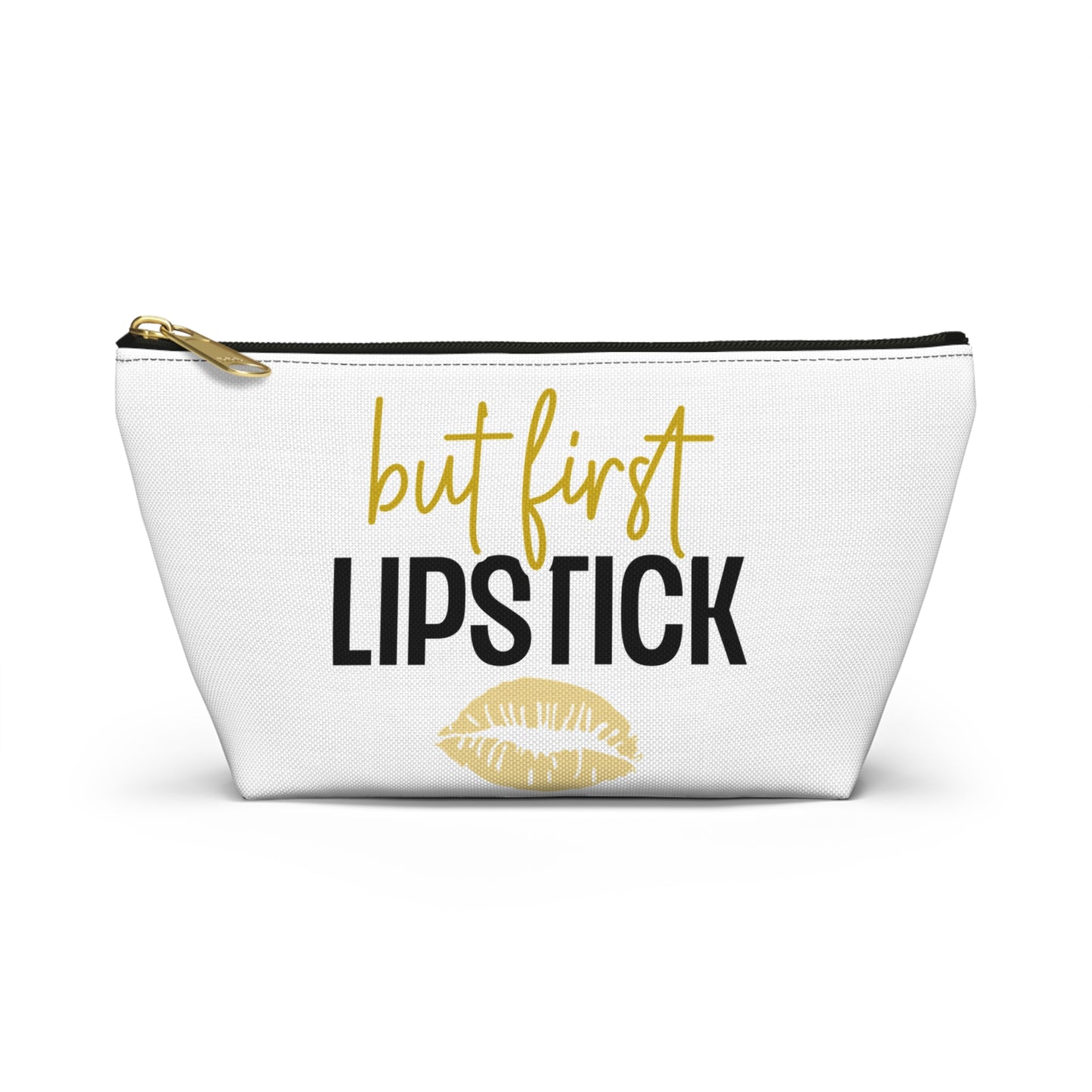 Accessory Pouch – "But First Lipstick" Yellow Makeup Bag