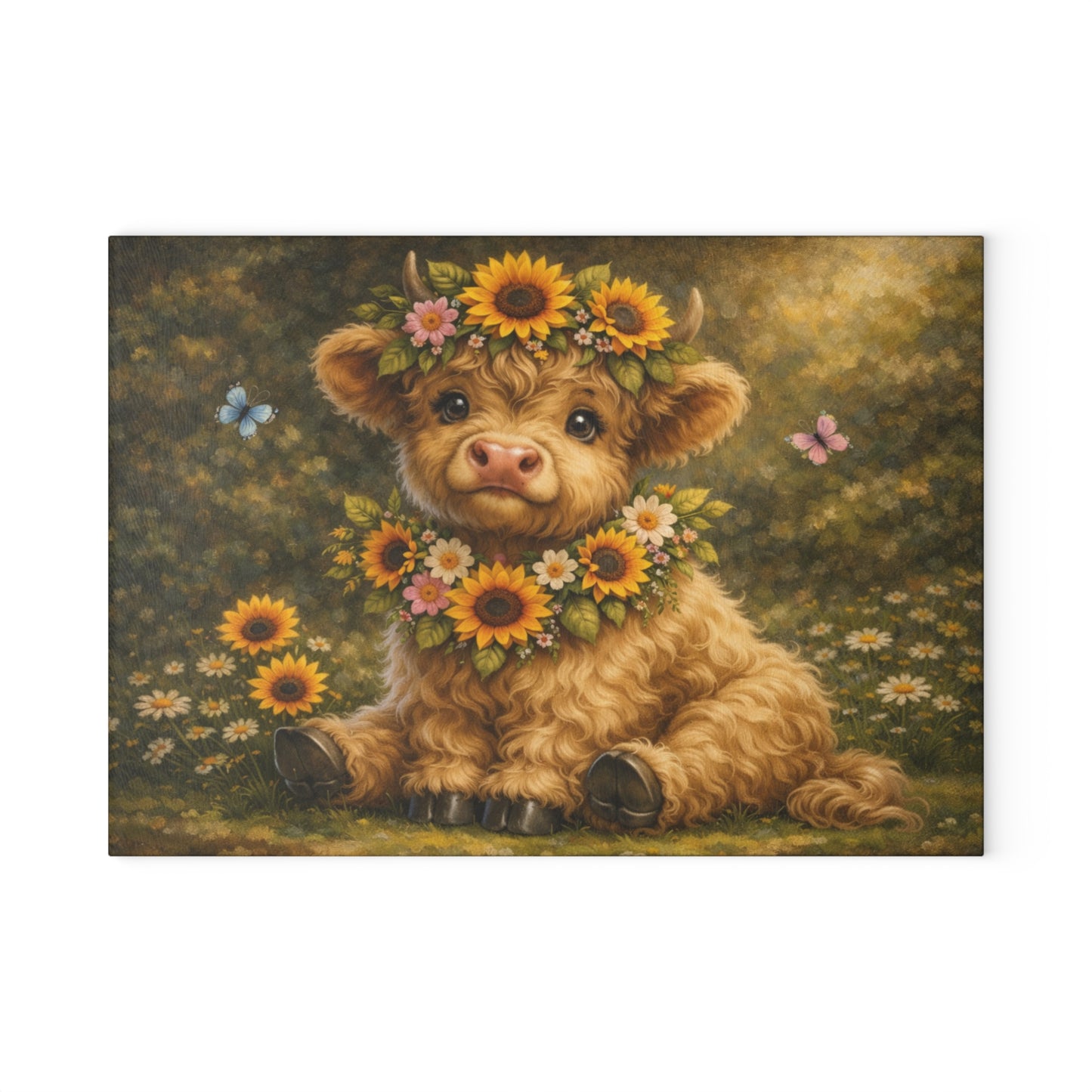 Floral Highland Calf Glass Cutting Board – Vintage Garden Style