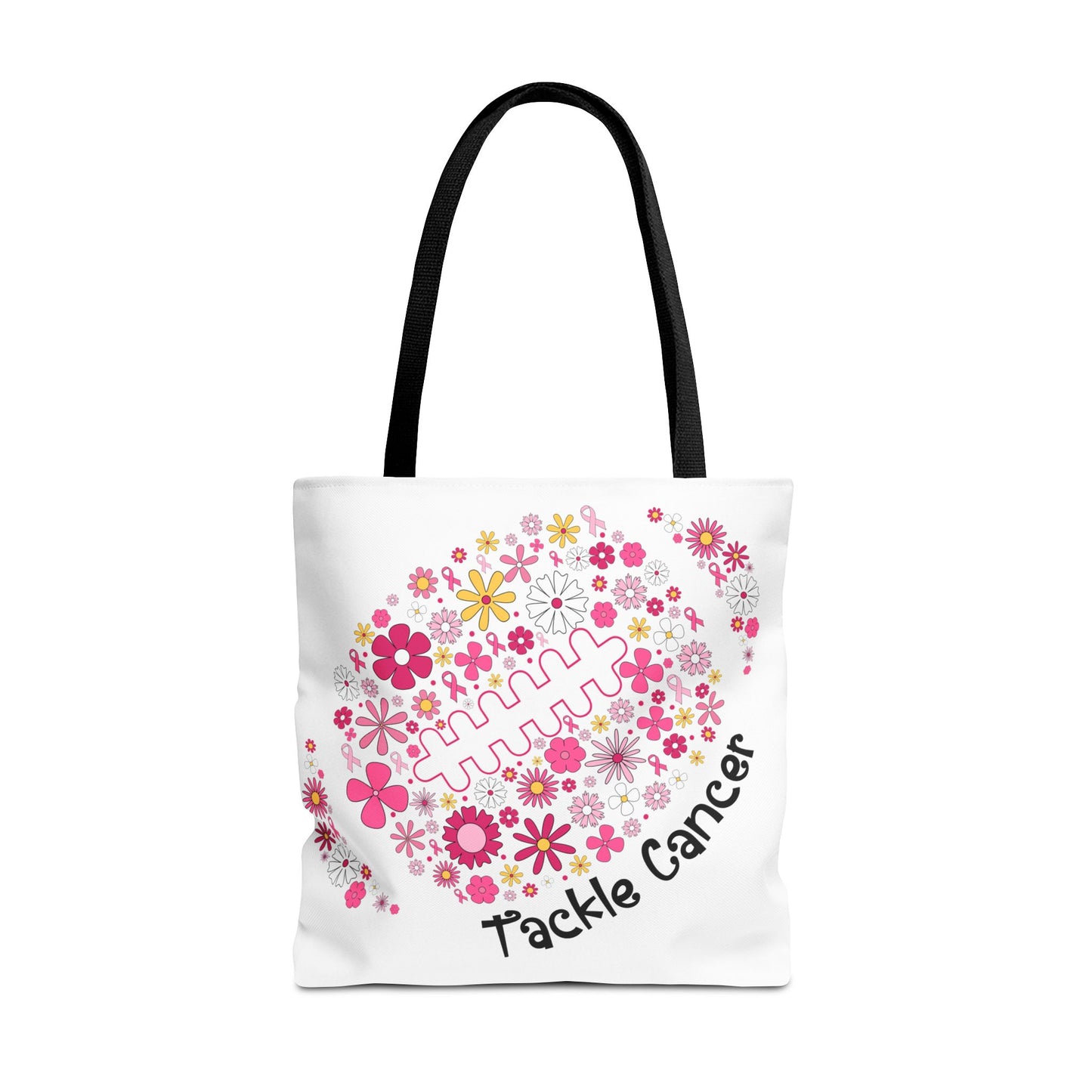 🌸 Pink Floral Football Tote Bag – Game Day Meets Breast Cancer Awareness 🎀👜