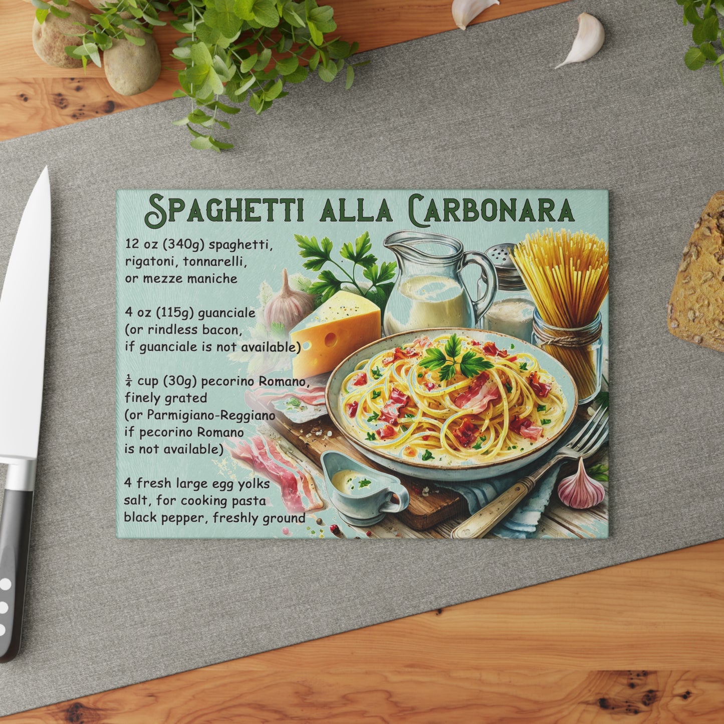 🍝 Spaghetti alla Carbonara – Classic Italian Recipe Glass Cutting Board
