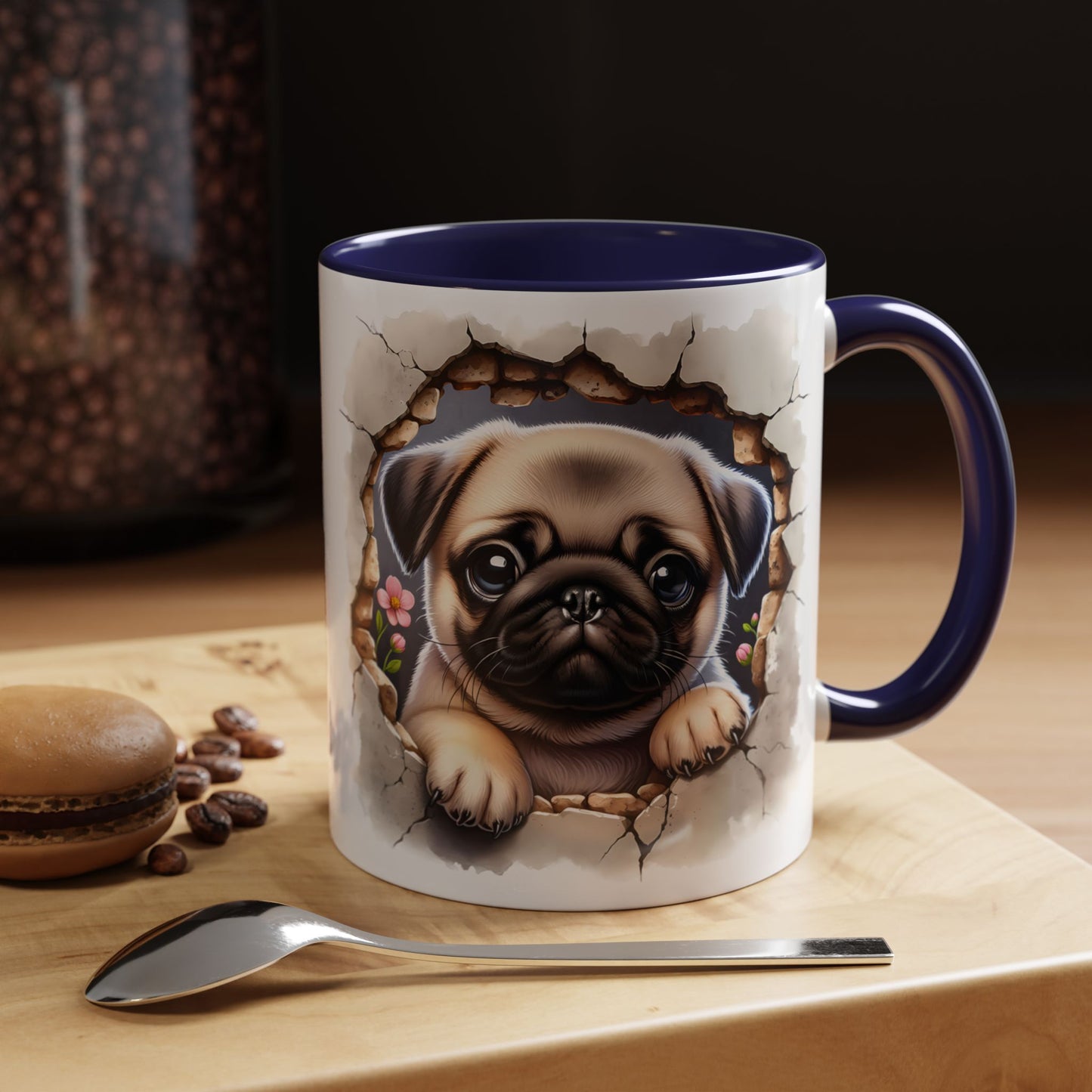 🐾💛 Pug Puppy Accent Mug – Cute Wrinkly Pug Coffee Cup ☕✨