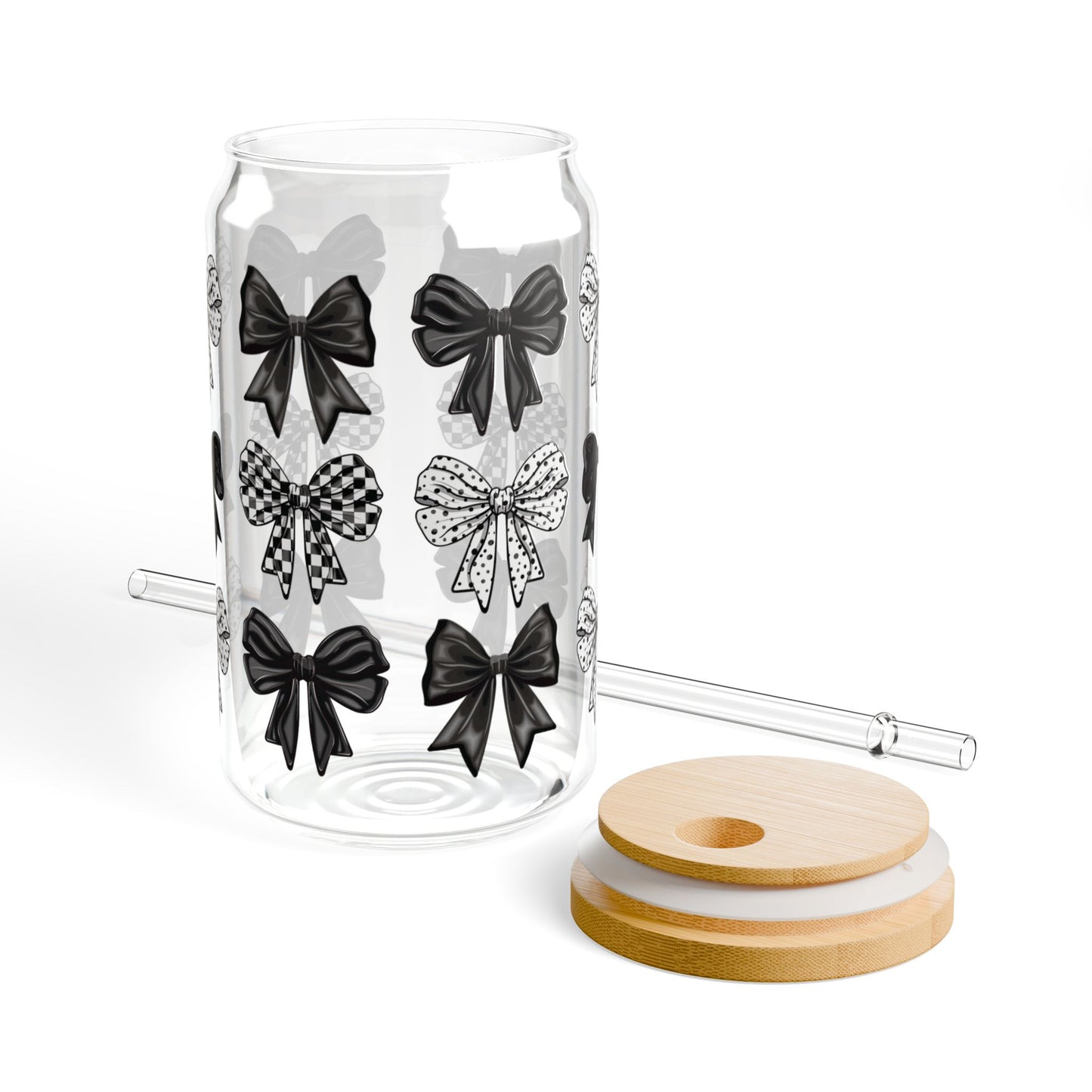 🎀🖤 Black & Chic Bows Sipper Glass – 16oz Classy Style for Every Sip 🖤🎀