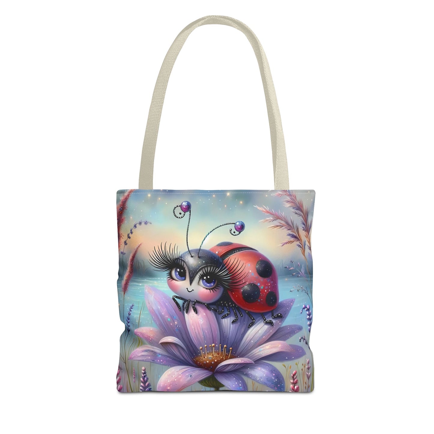 🐞 Mariquita sobre una flor junto al lago – Bolsa de tela inspirada en la naturaleza