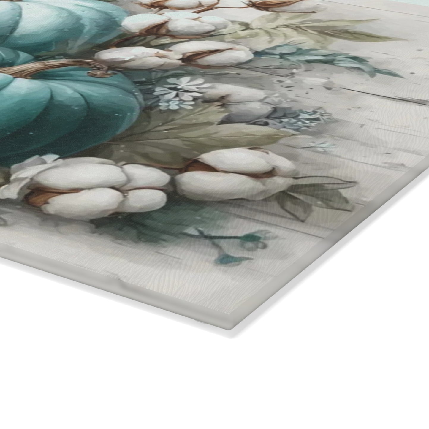 🎃🧵 “Teal Pumpkin Patch” Tempered Glass Board – Cozy Country Autumn