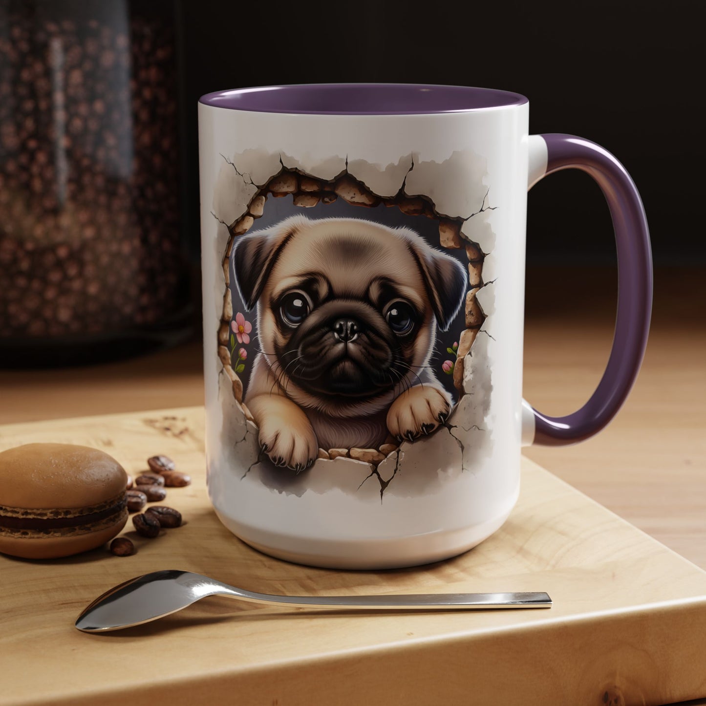 🐾💛 Pug Puppy Accent Mug – Cute Wrinkly Pug Coffee Cup ☕✨