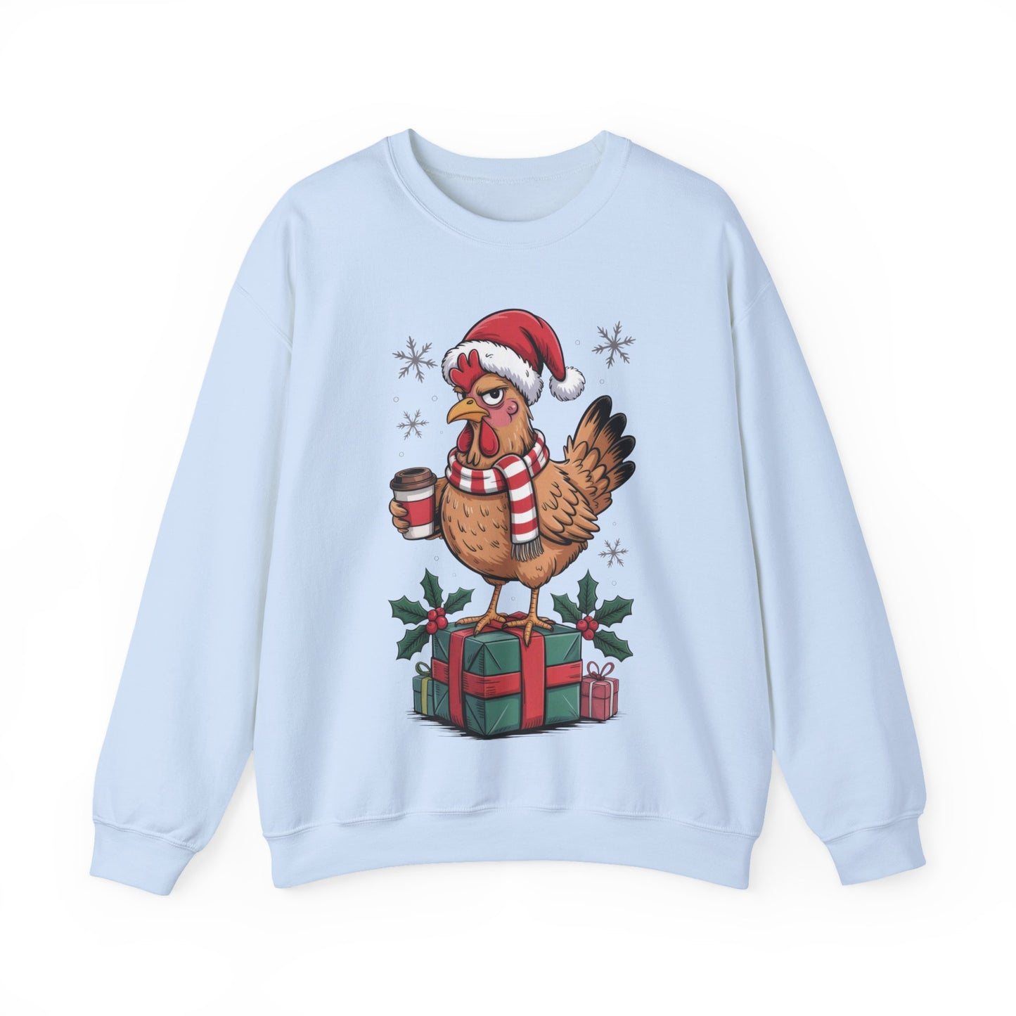 🎄 Grumpy Christmas Chicken Sweatshirt – Funny Holiday Coffee Lover Crewneck