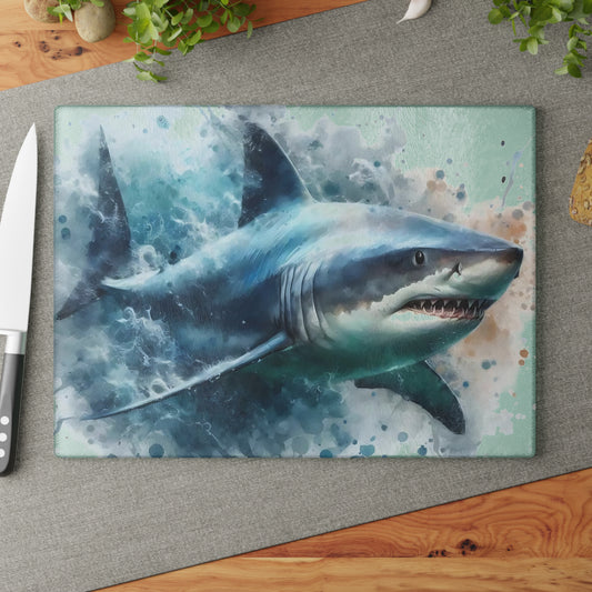 Decoración de cocina con tiburón, tabla de cortar con temática oceánica, idea de regalo con tiburón, regalo para amantes de los tiburones, regalo con temática de tiburón, tabla de cortar única
