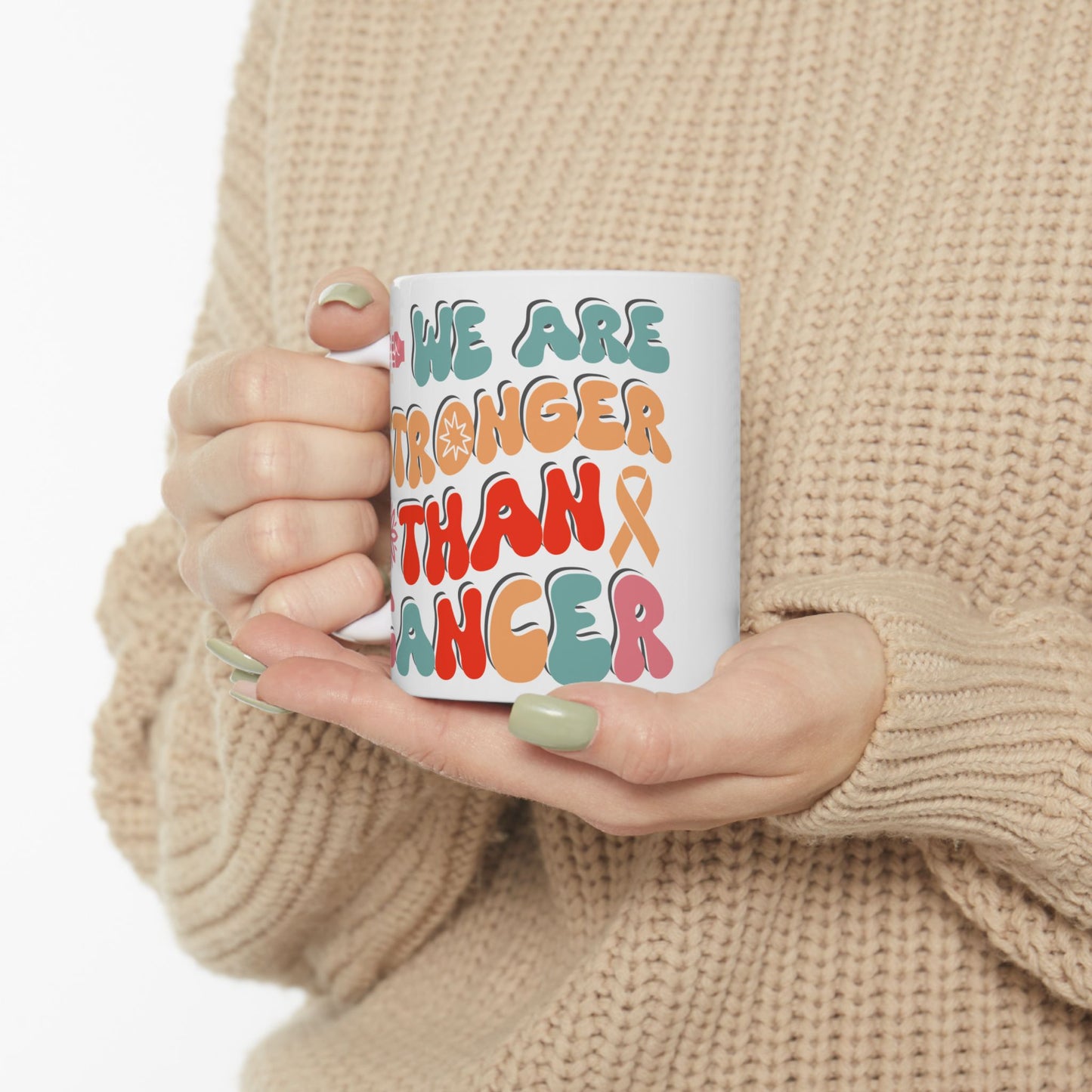🌟 We Are Stronger Than Cancer Mug – Bold Retro Inspiration 💪