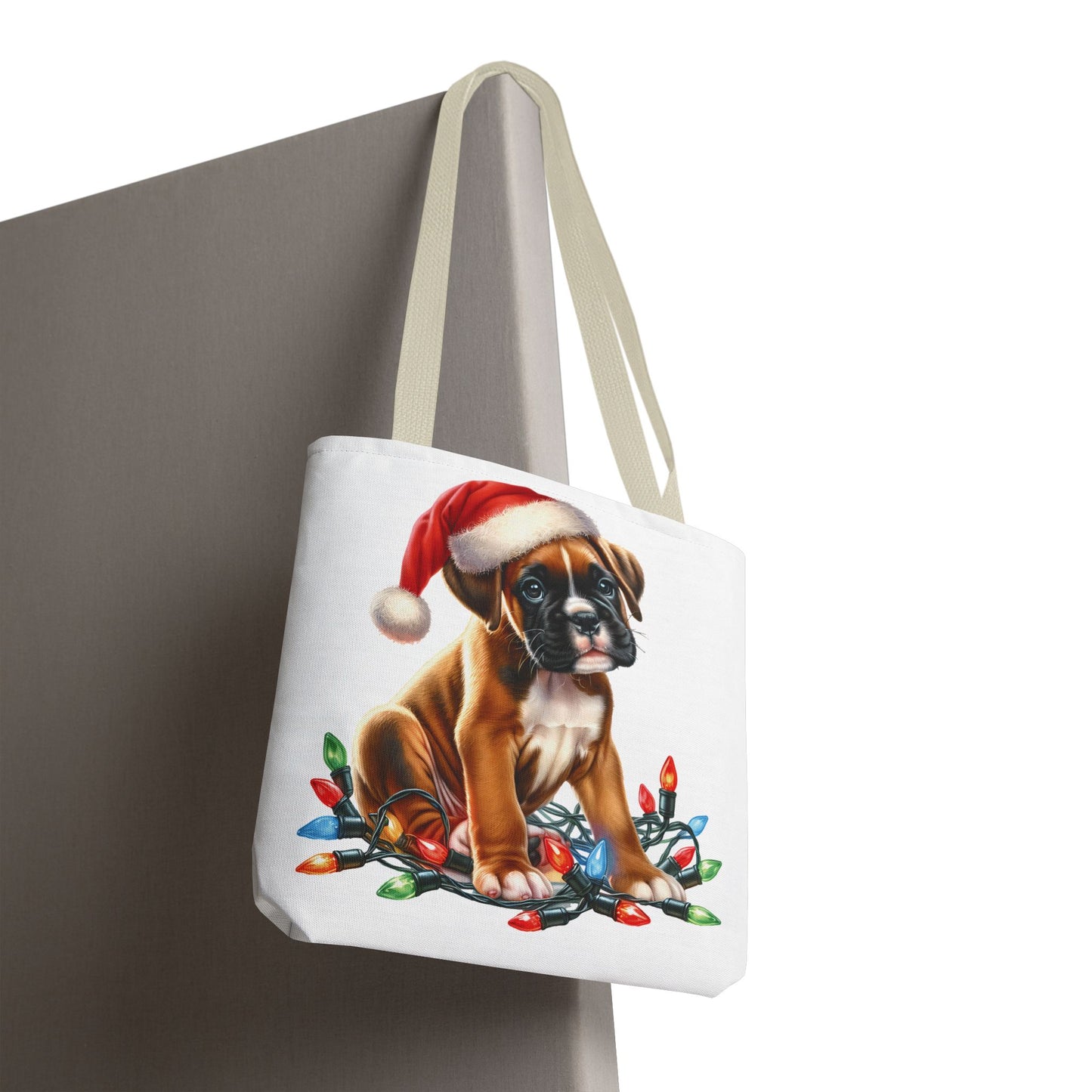 👜 Boxer Christmas Lights Tote Bag – Festive Charm for Dog Lovers 🎄