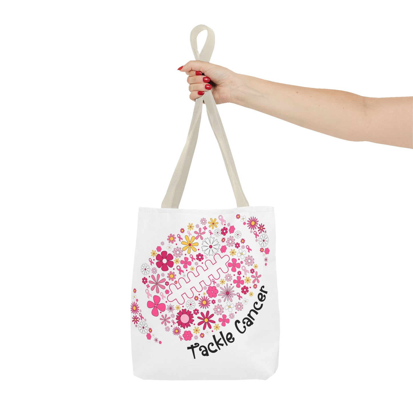 🌸 Pink Floral Football Tote Bag – Game Day Meets Breast Cancer Awareness 🎀👜