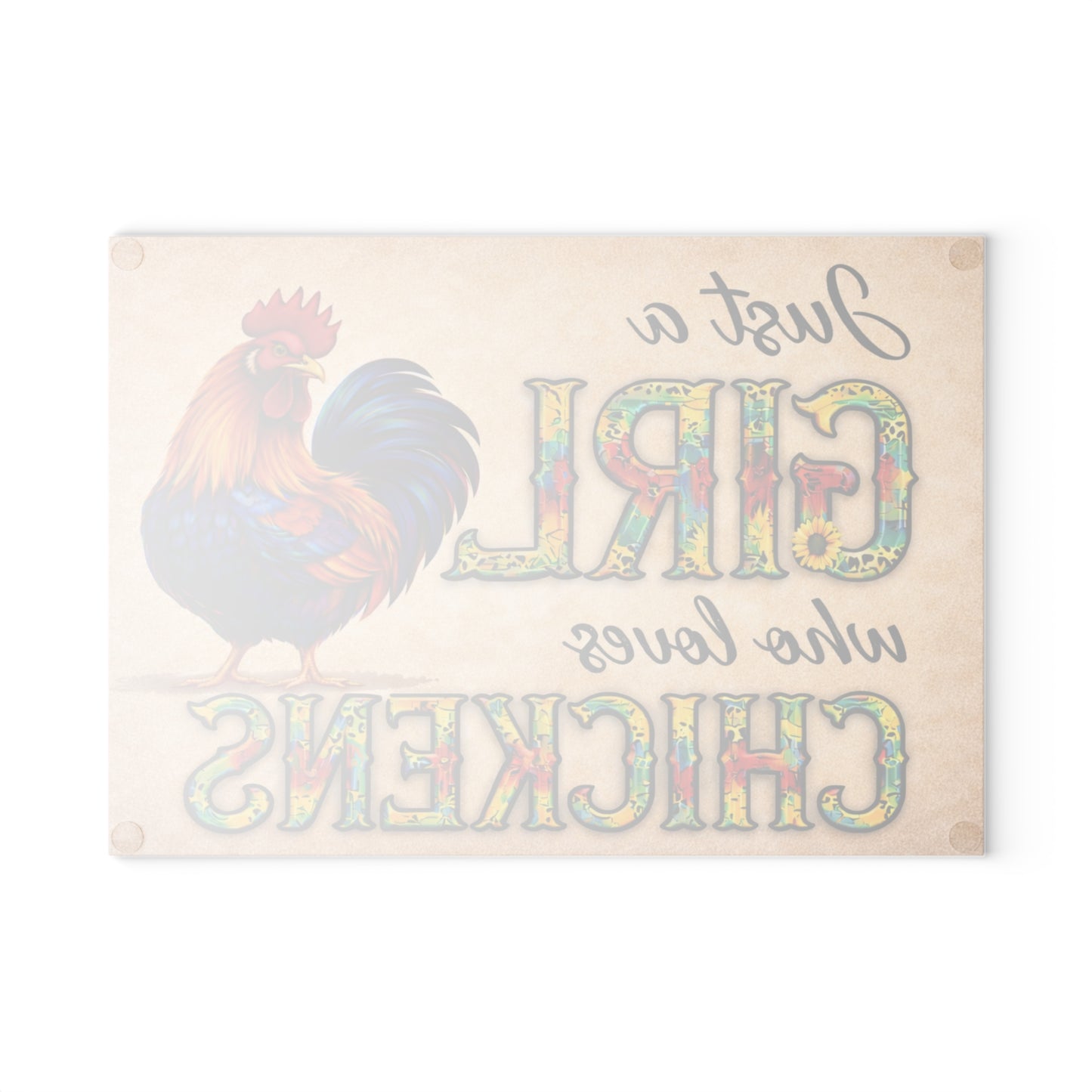 Just a Girl Who Loves Chickens Glass Cutting Board – Colorful Rooster Farm Kitchen Decor