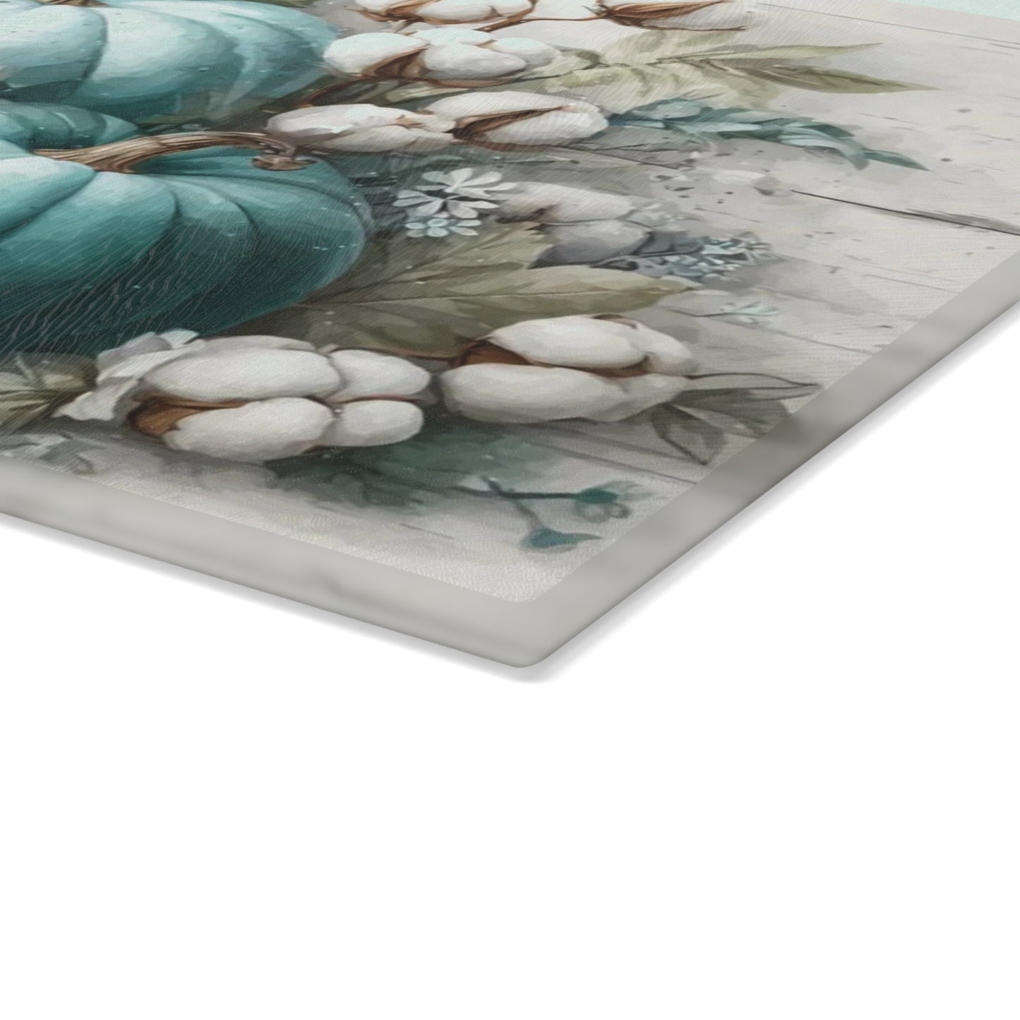 🎃🧵 “Teal Pumpkin Patch” Tempered Glass Board – Cozy Country Autumn