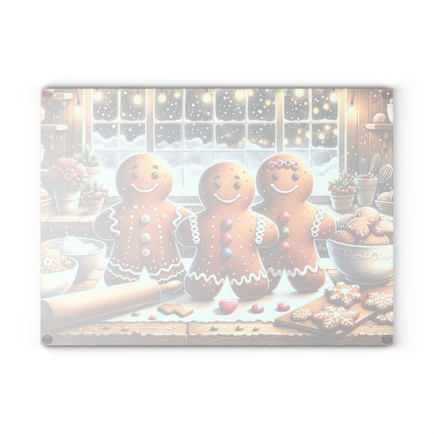 🍪❄️ “Gingerbread Bake Squad” Glass Cutting Board – Cozy Holiday Cheer for Your Kitchen