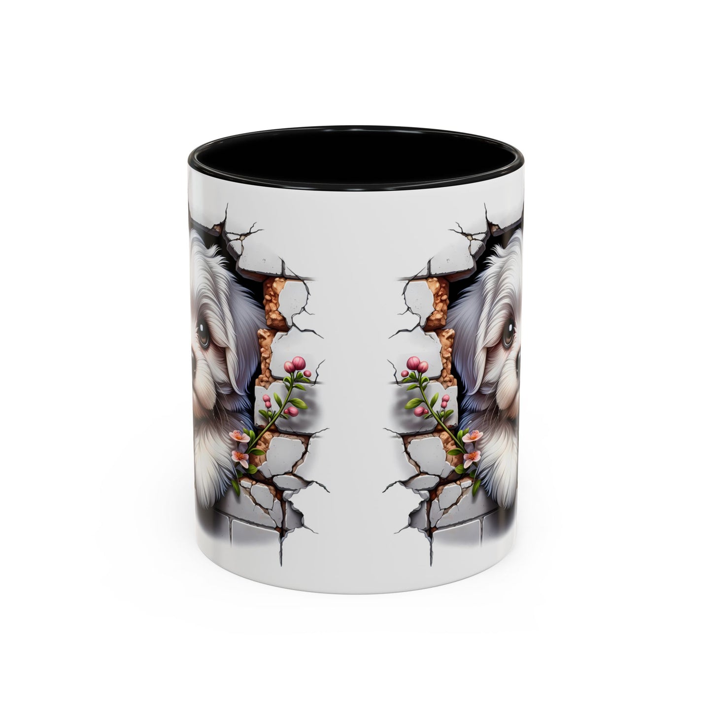 🎀🐶 Maltese Puppy Accent Mug – Cute Peek-Through Dog Design for Animal Lovers ☕💖