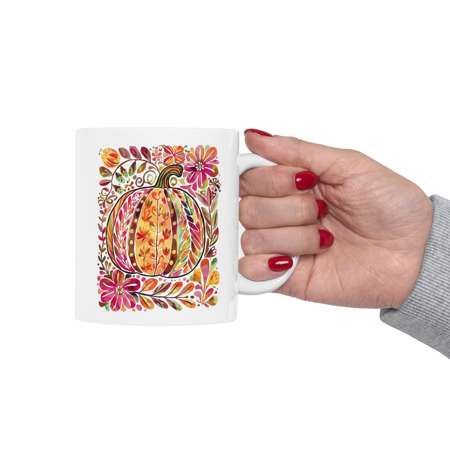 🎃🌸 Floral Pumpkin Mug – Autumn Harvest Coffee Cup 🍂☕